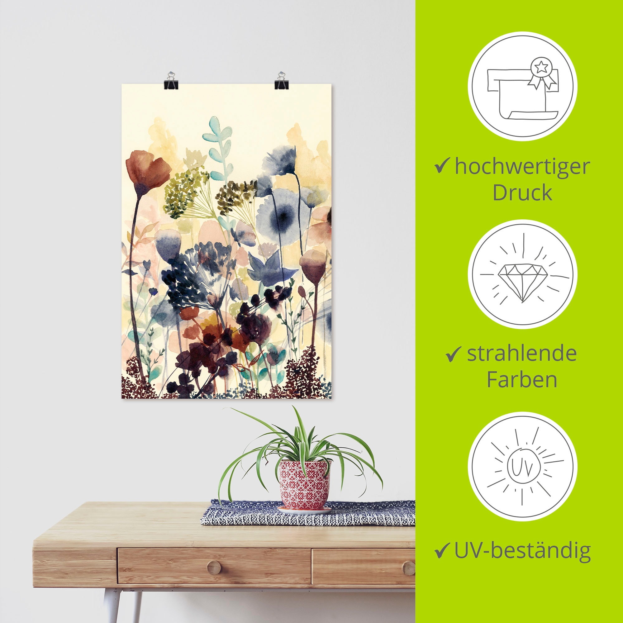 Artland Wandbild »Sonnengetrocknete Blüten I« Blumenwiese 1 Stk. tlg. als Alubild, Leinwandbild, Poster in verschied. Grössen