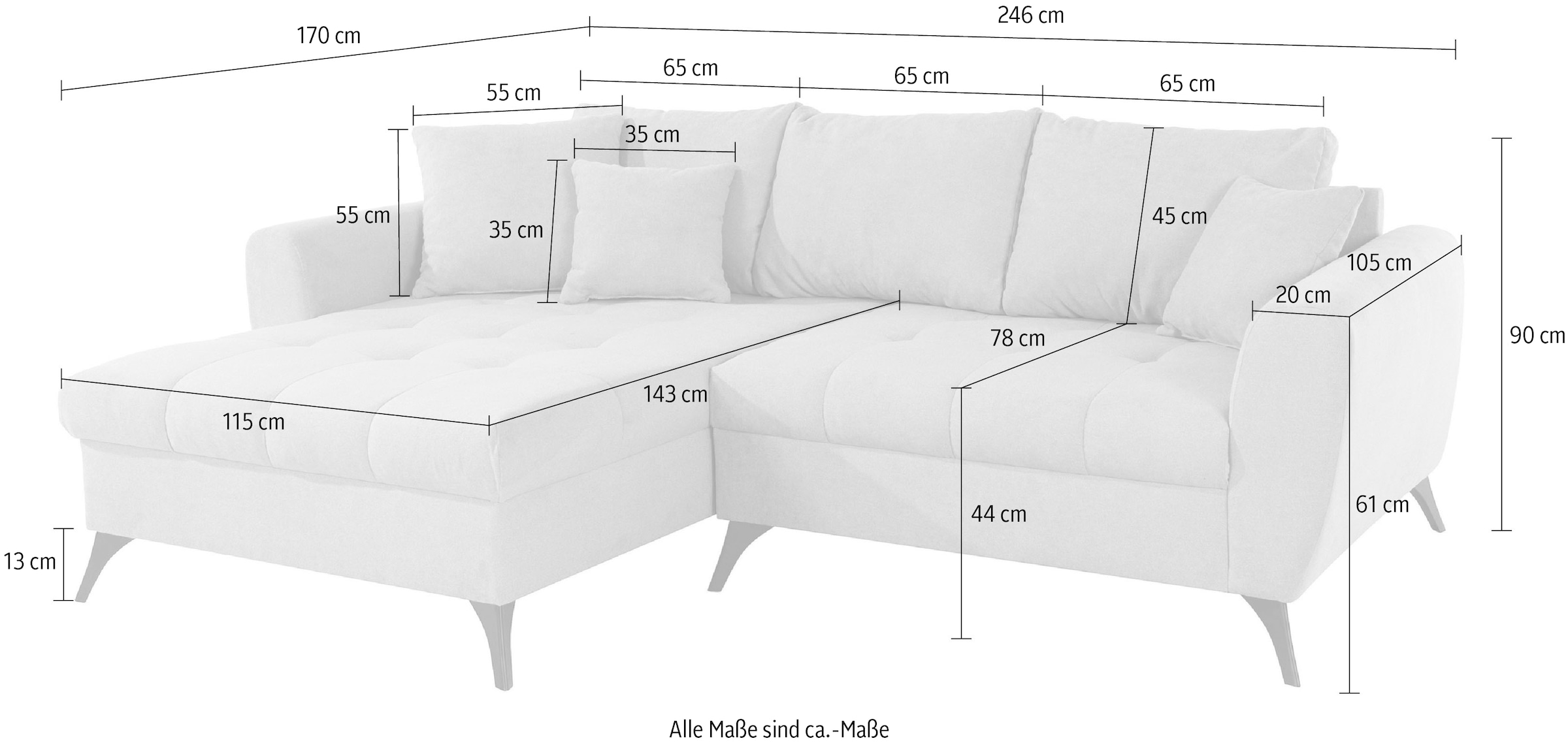 INOSIGN Ecksofa »Lörby L-Form«, Belastbarkeit bis 140kg pro Sitzplatz, auch mit Aqua clean-Bezug