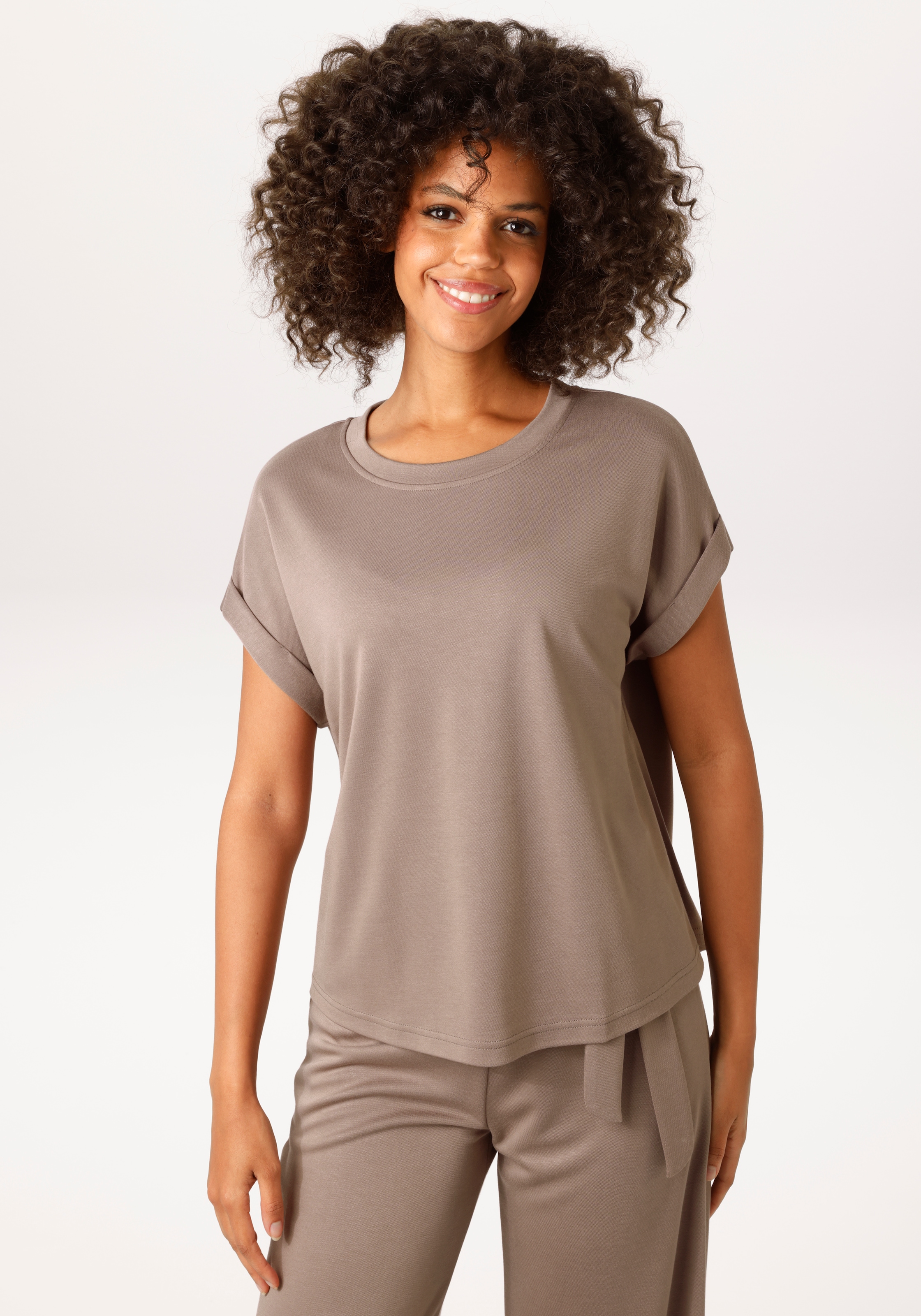 Image of Aniston CASUAL T-Shirt mit fixiertem Ärmel-Umschlag