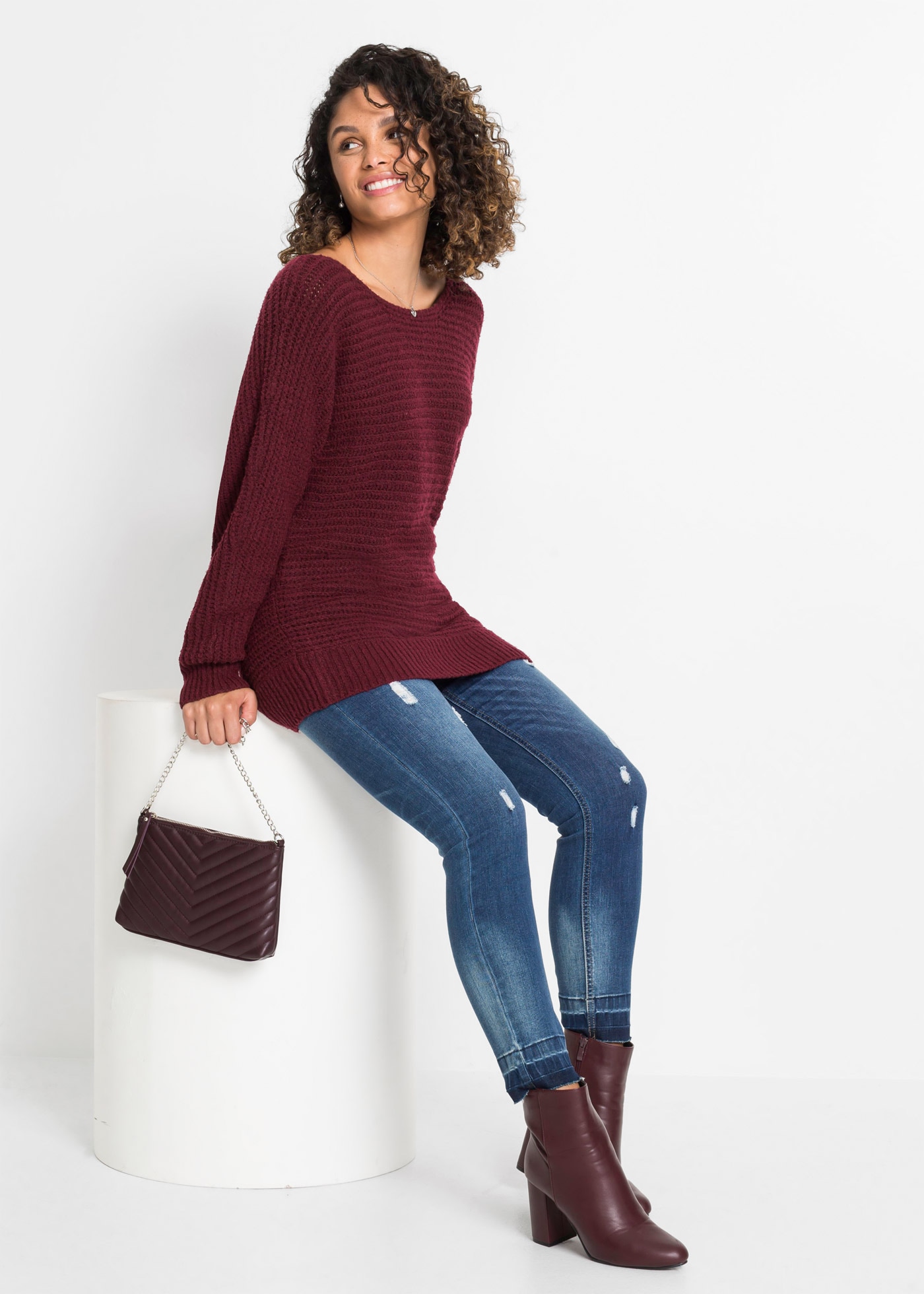 bonprix Strickpullover strukturierte Strickqualität, mit U-Boot-Ausschnitt und weitem Langarm