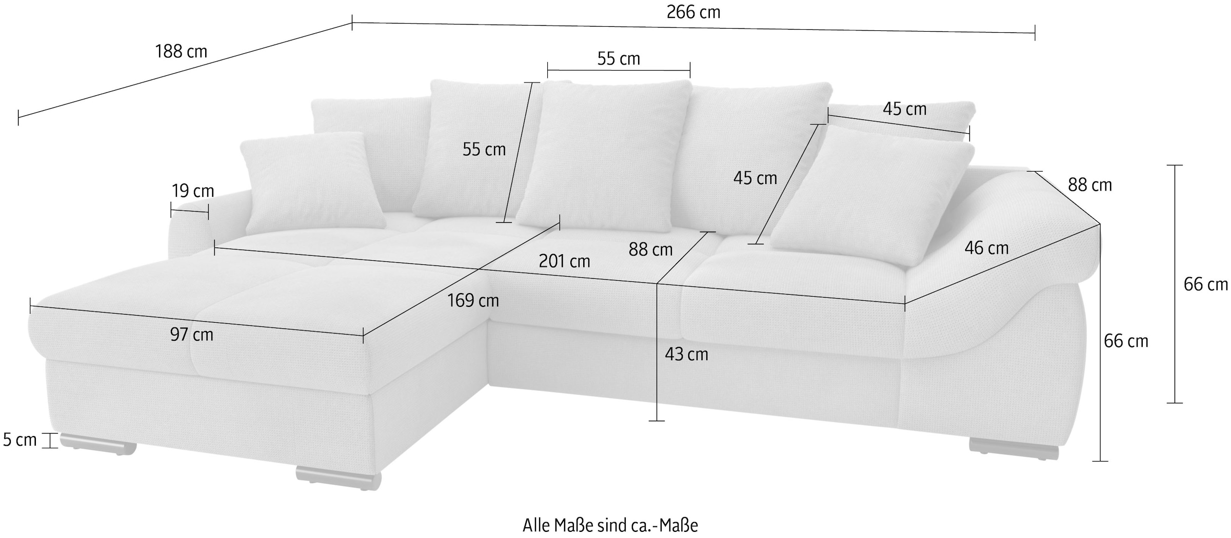 Mr. Couch Ecksofa »Livorno L-Form«, inkl. Hochschläfer-Bettauszug, XL-Bettkasten weiss beschichtet