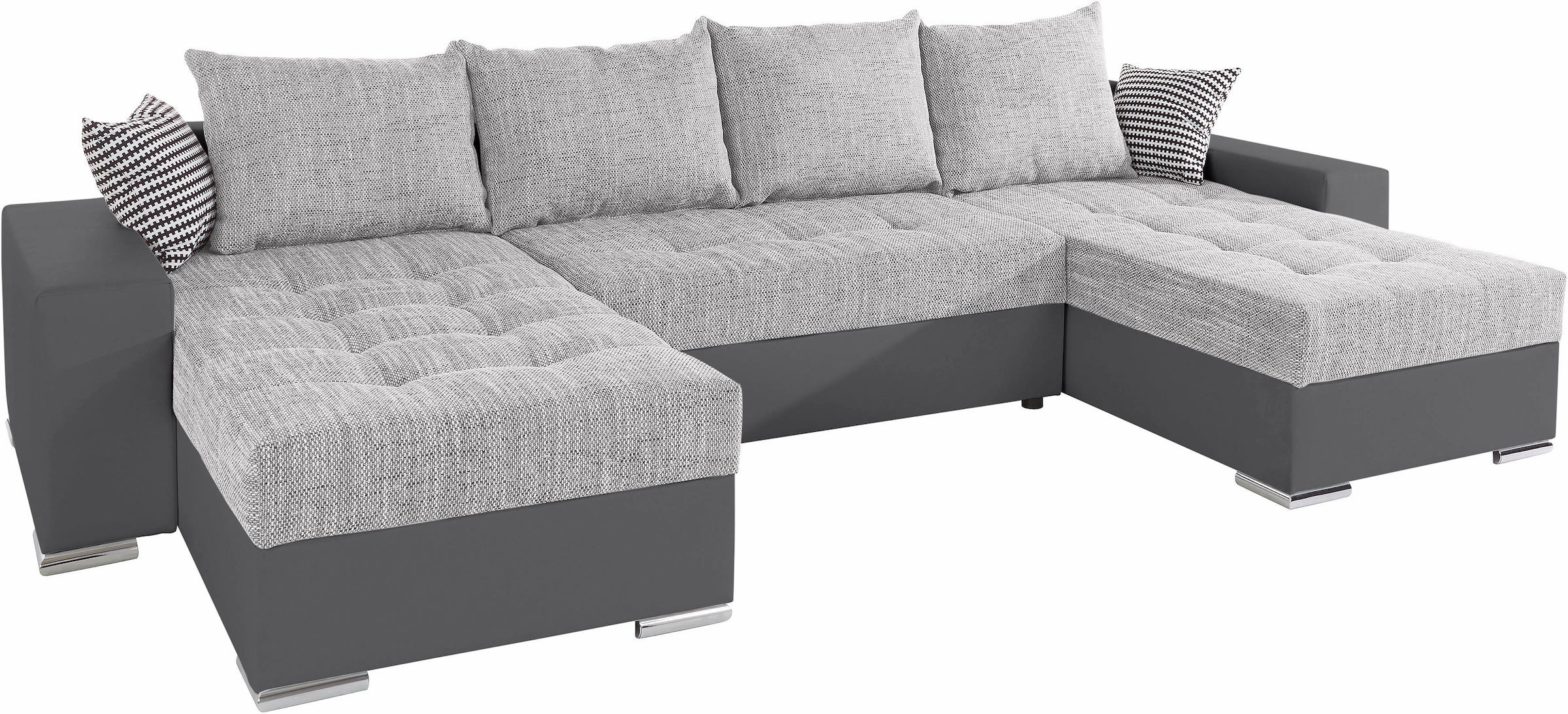 COLLECTION AB Wohnlandschaft »XL-Josy U-Form, Breite 313 cm, Kunstleder-Mix, Microfaser«, inkl. Bettfunktion, Bettkasten, mit 4 gleich grossen Rückenkissen
