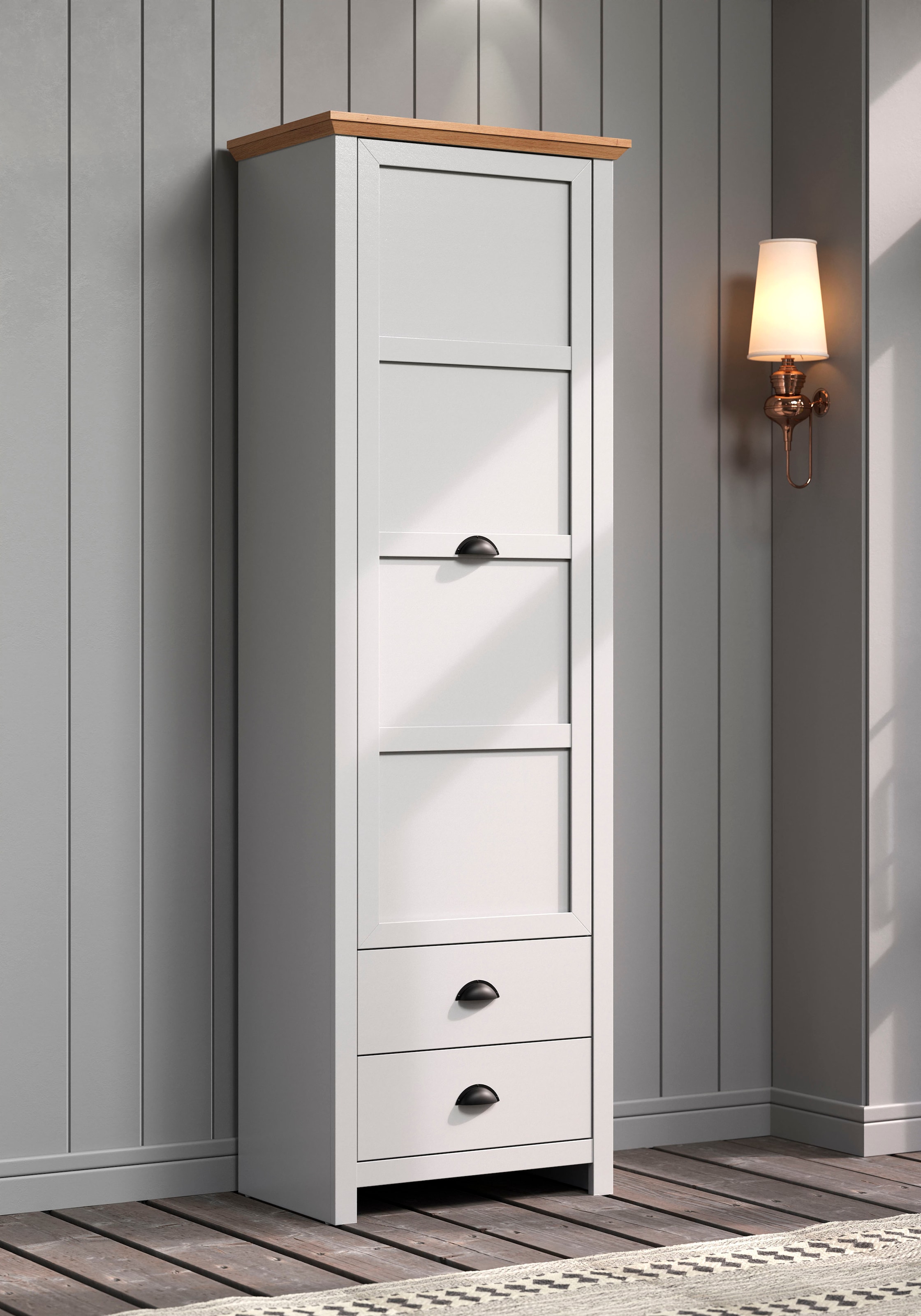 Home affaire Armoire vestiaire »Herzwill« Kleiderschrank, grau, Eiche, Kleiderstange, B/H/T ca.: 65/201/41 cm