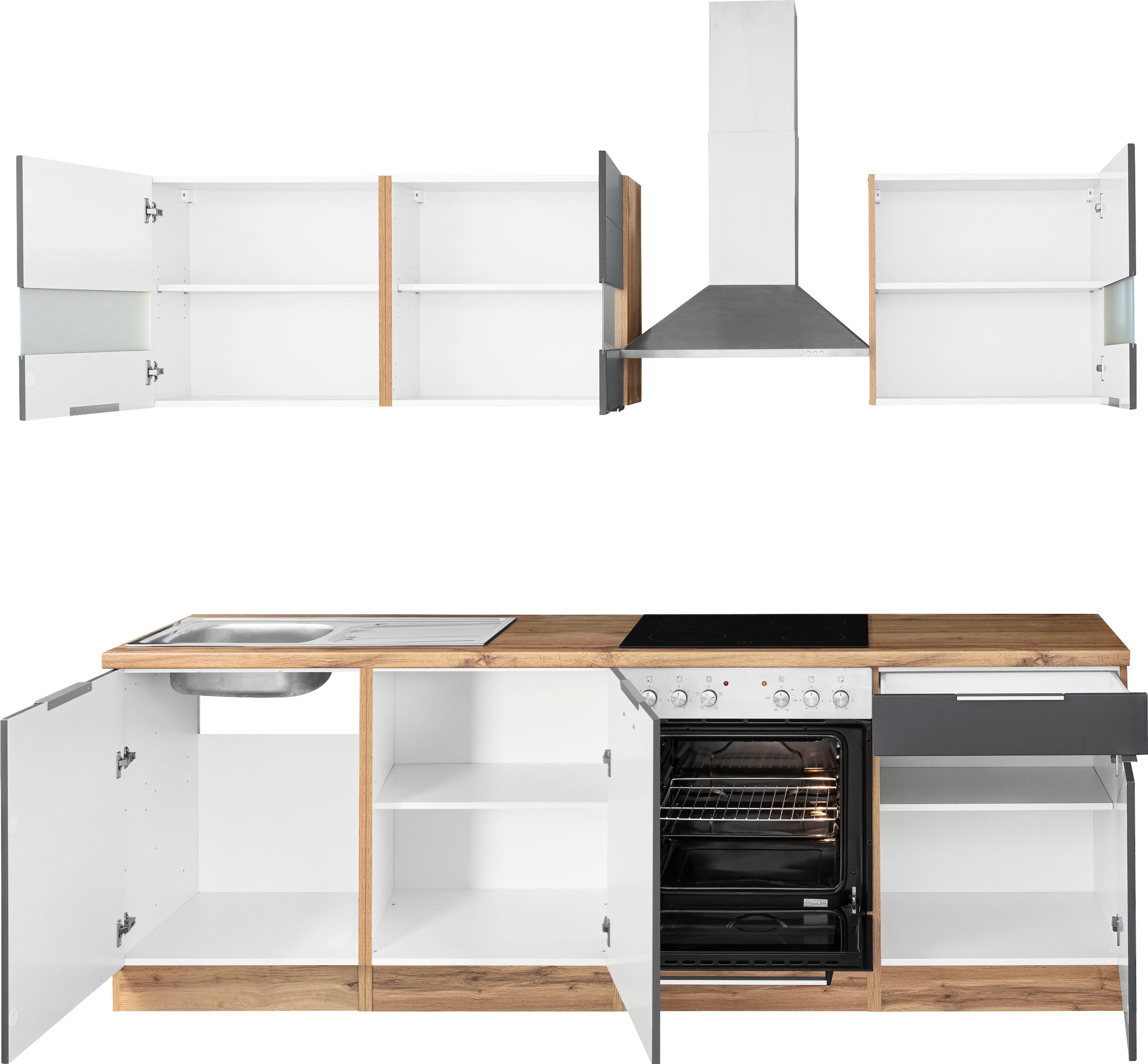 KOCHSTATION Kitchenette »KS-Luhe« 240 cm de large, au choix avec ou sans appareils électroniques, façades MDF fraisées