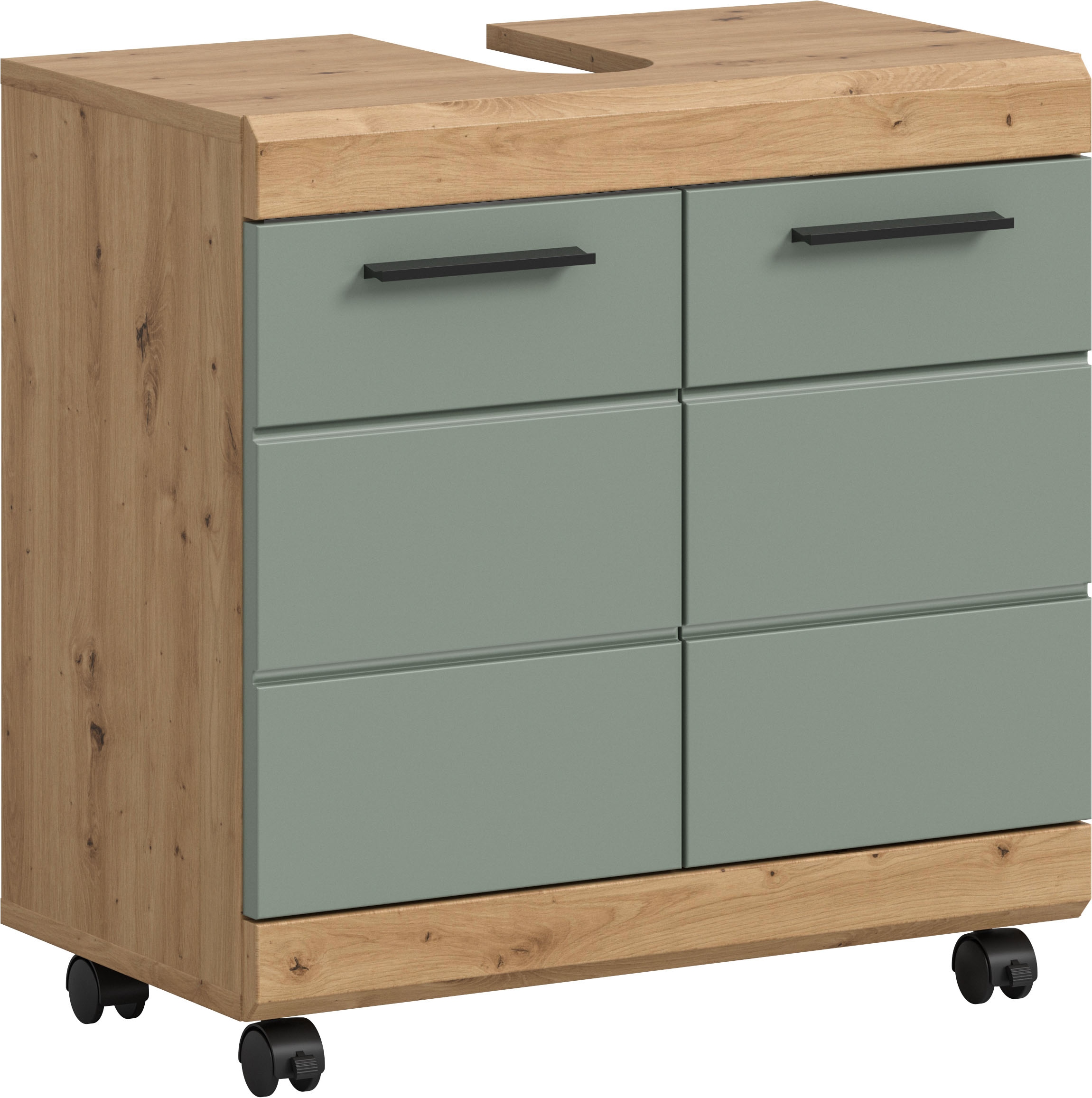 Image of welltime Waschbeckenunterschrank "SIENA, Breite 60cm, 2 Türen, auf Rollen, MDF-Front" TOPSELLER, mit Siphonausschnitt 10x25 cm, in verschiedenen Farben erhältlich, Badmöbel, Badschrank, Kommode, Bad
