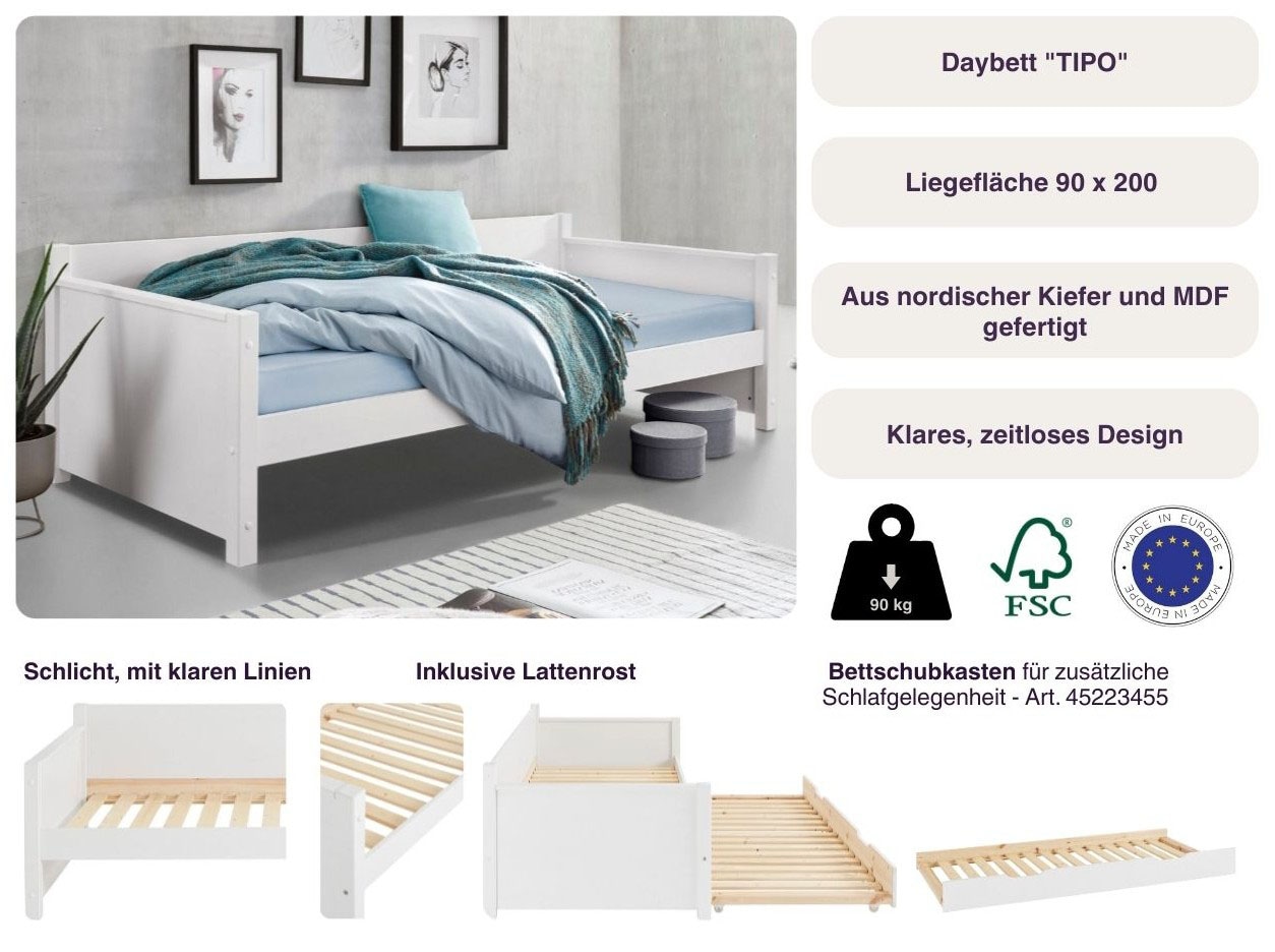 GOODproduct Daybett »"TIPO " zertifiziertes Massivholz,« Gästebett, platzsparend, Option für 2. Schlafgelegenheit