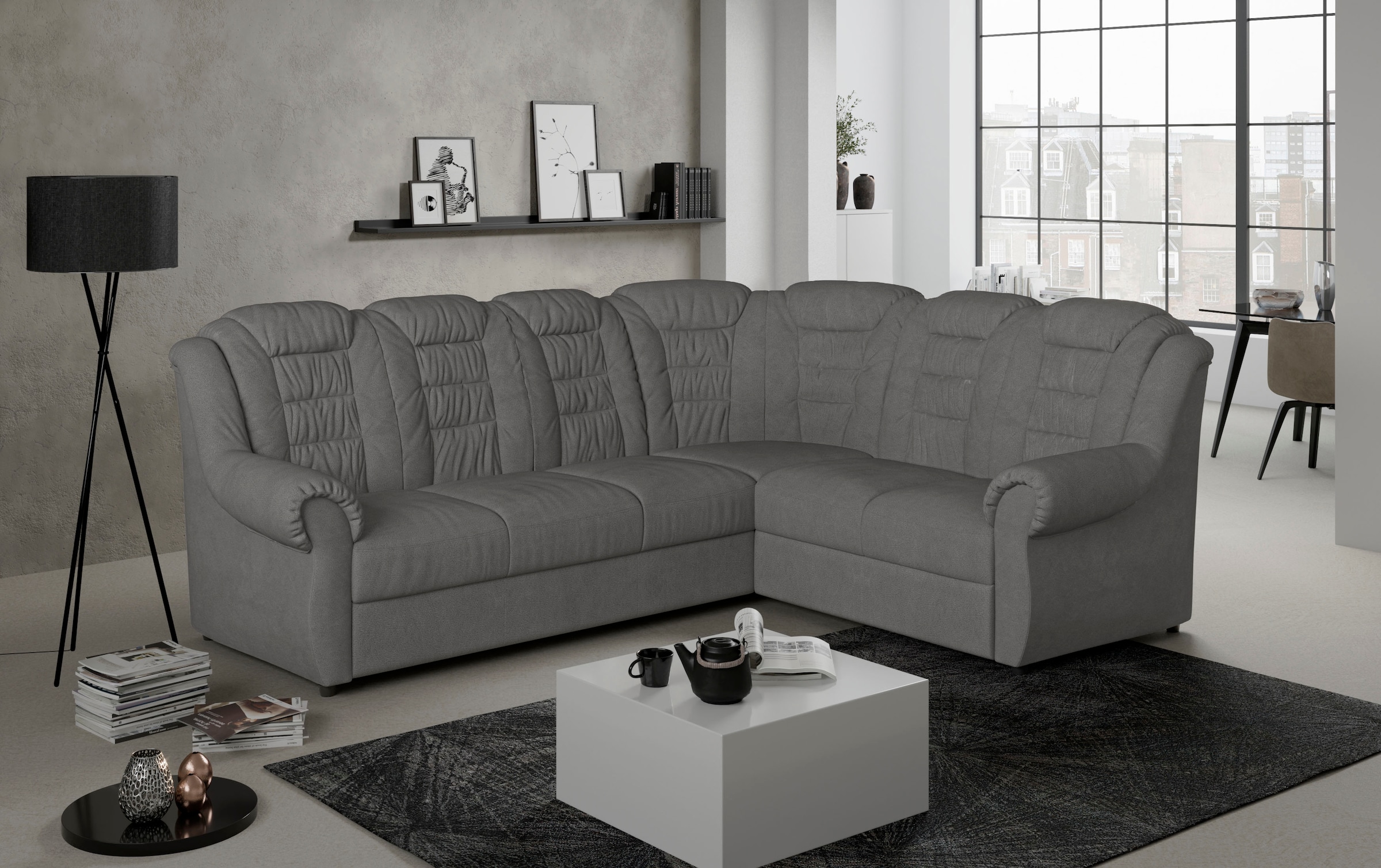 Home affaire Ecksofa »Boston L-Form«, mit hoher Rückenlehne, wahlweise mit Bettfunktion & Stauraum