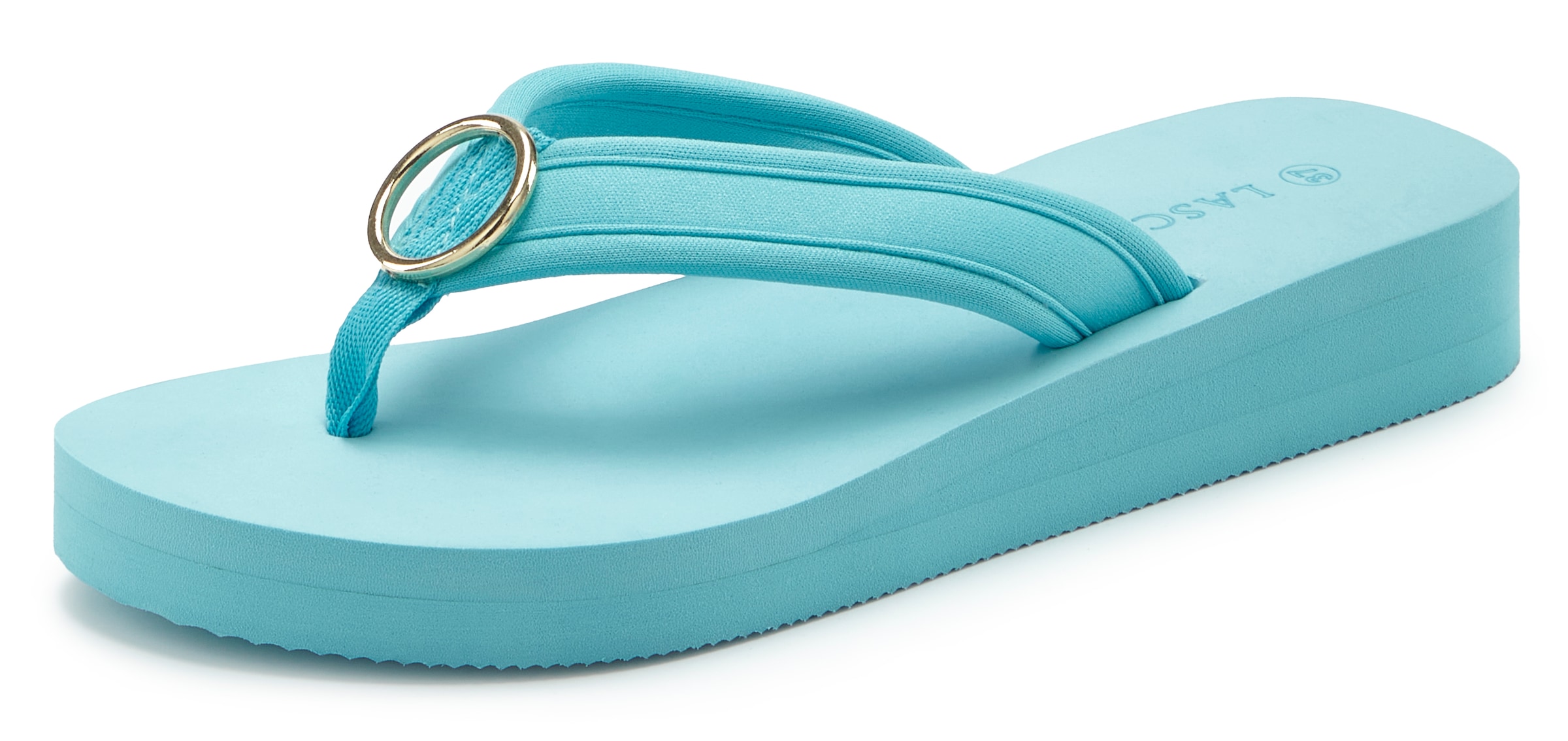 LASCANA Badezehentrenner »Sandale, Badeschuh, Pantolette, Badelatsche, Flip Flop, Sommerschuh,«  Zehentrenner mit Ringapplikation "Italy" VEGAN