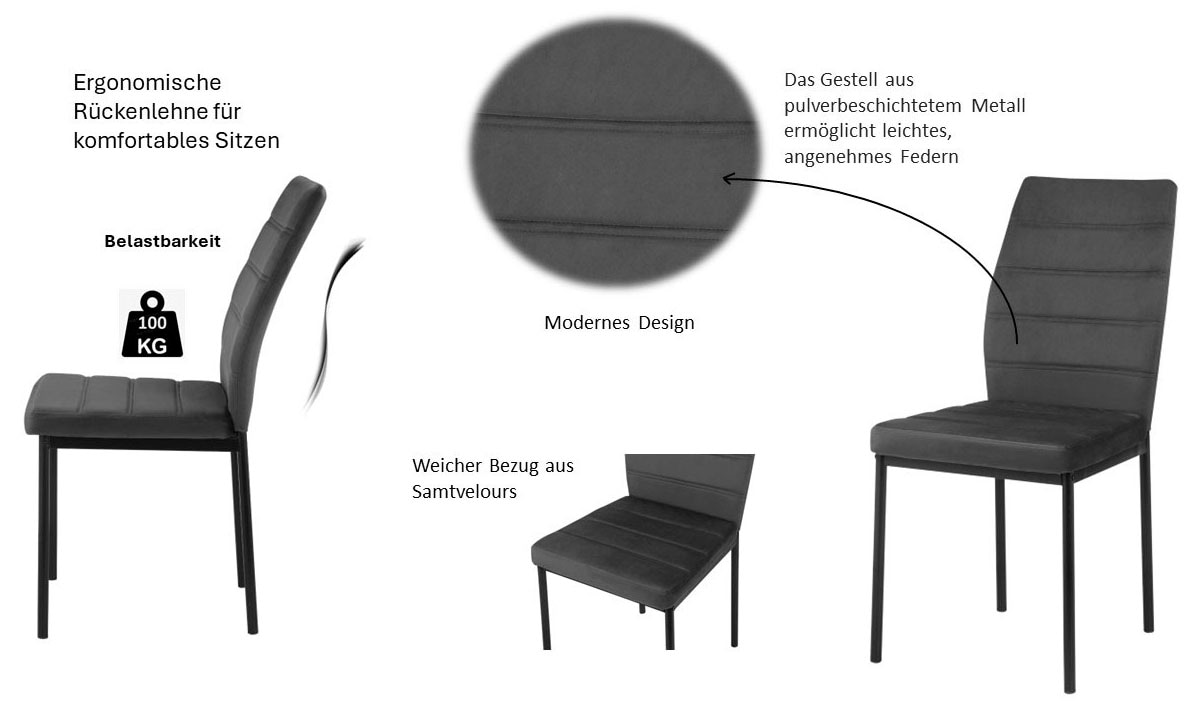INOSIGN Esszimmerstuhl »Cresswelle, TOPSELLER!, OTTOs Choice«, (Set), 4 St., Samtvelours, Polsterstuhl mit weichem Samtveloursbezug, Metallgestell