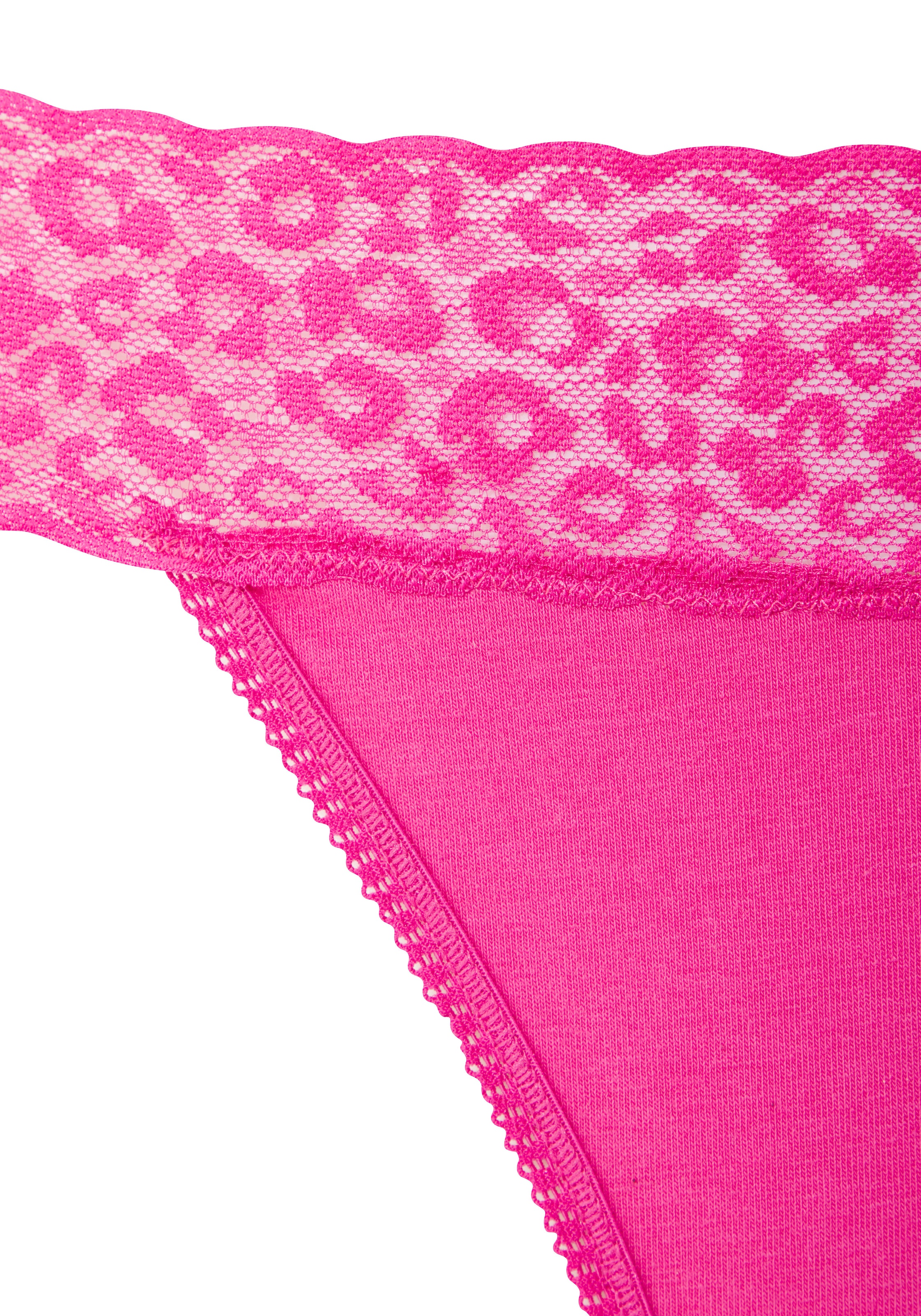LASCANA Slip brésilien pack de 4,  en coton élastique avec dentelle léopard à la ceinture