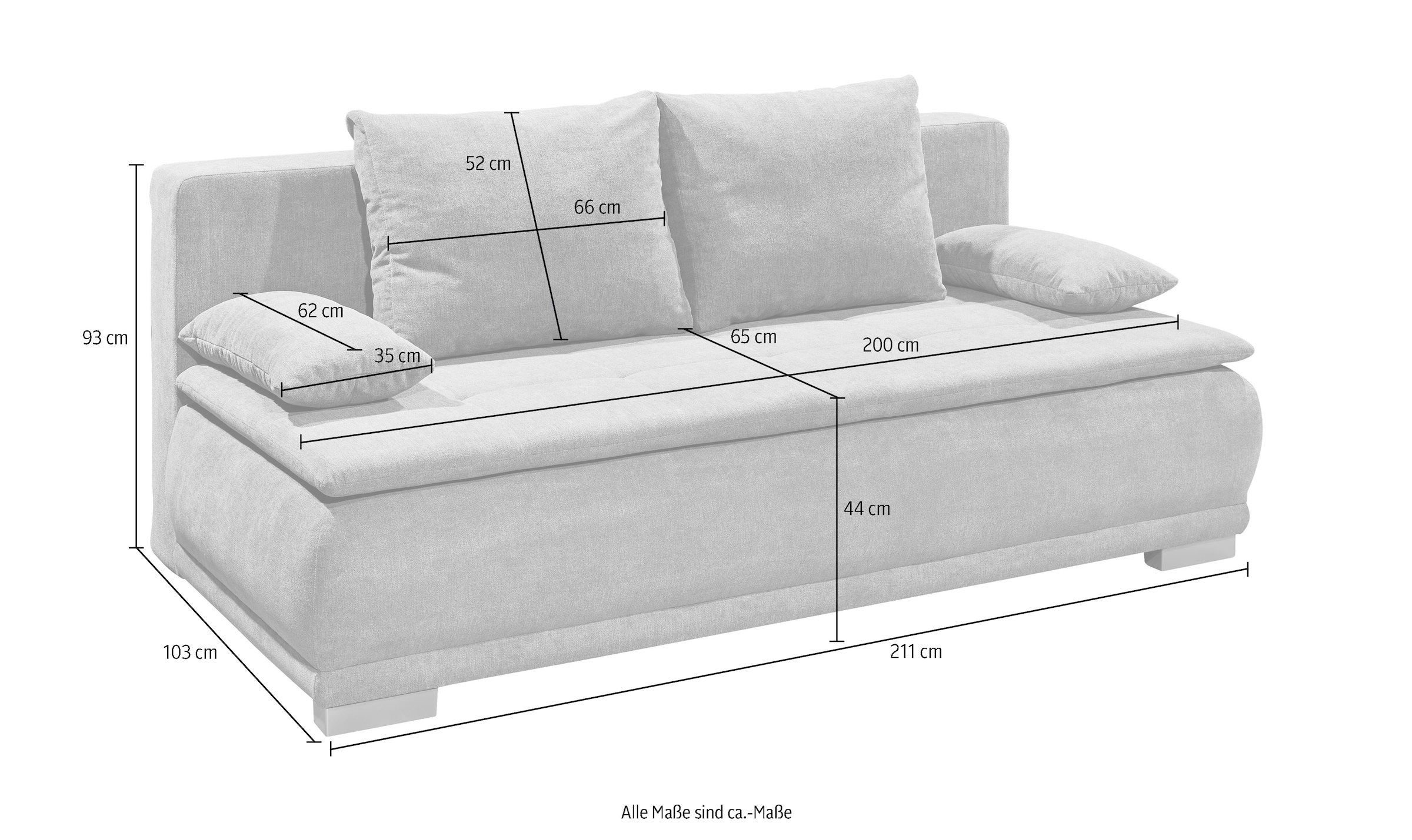 ED EXCITING DESIGN Schlafsofa »Luigi«, mit Bettfunktion, Bettkasten, Rücken- und Armlehnkissen, frei im Raum