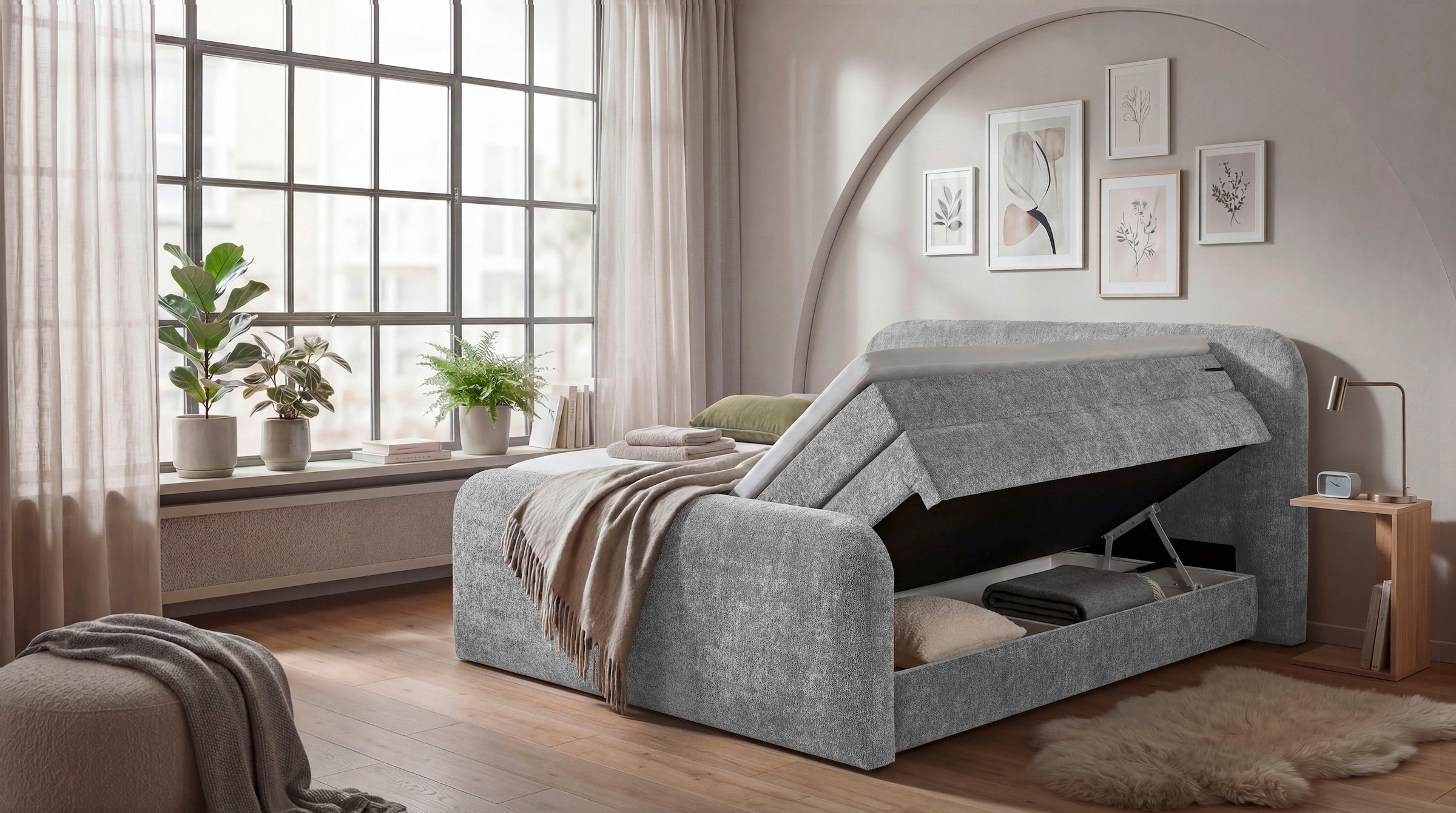 ED EXCITING DESIGN Lit boxspring »AROSA in der Breite 180x200cm« incl. surmatelas 6 cm, matelas duo H3/H4, coffre de lit caché
