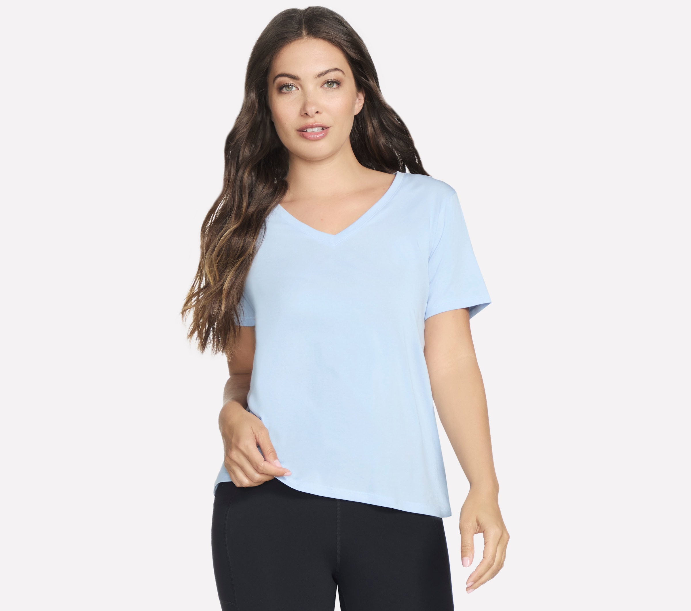 Image of Skechers T-Shirt mit V-Ausschnitt, kurzärmlig, ultraleicht, atmungsaktiv
