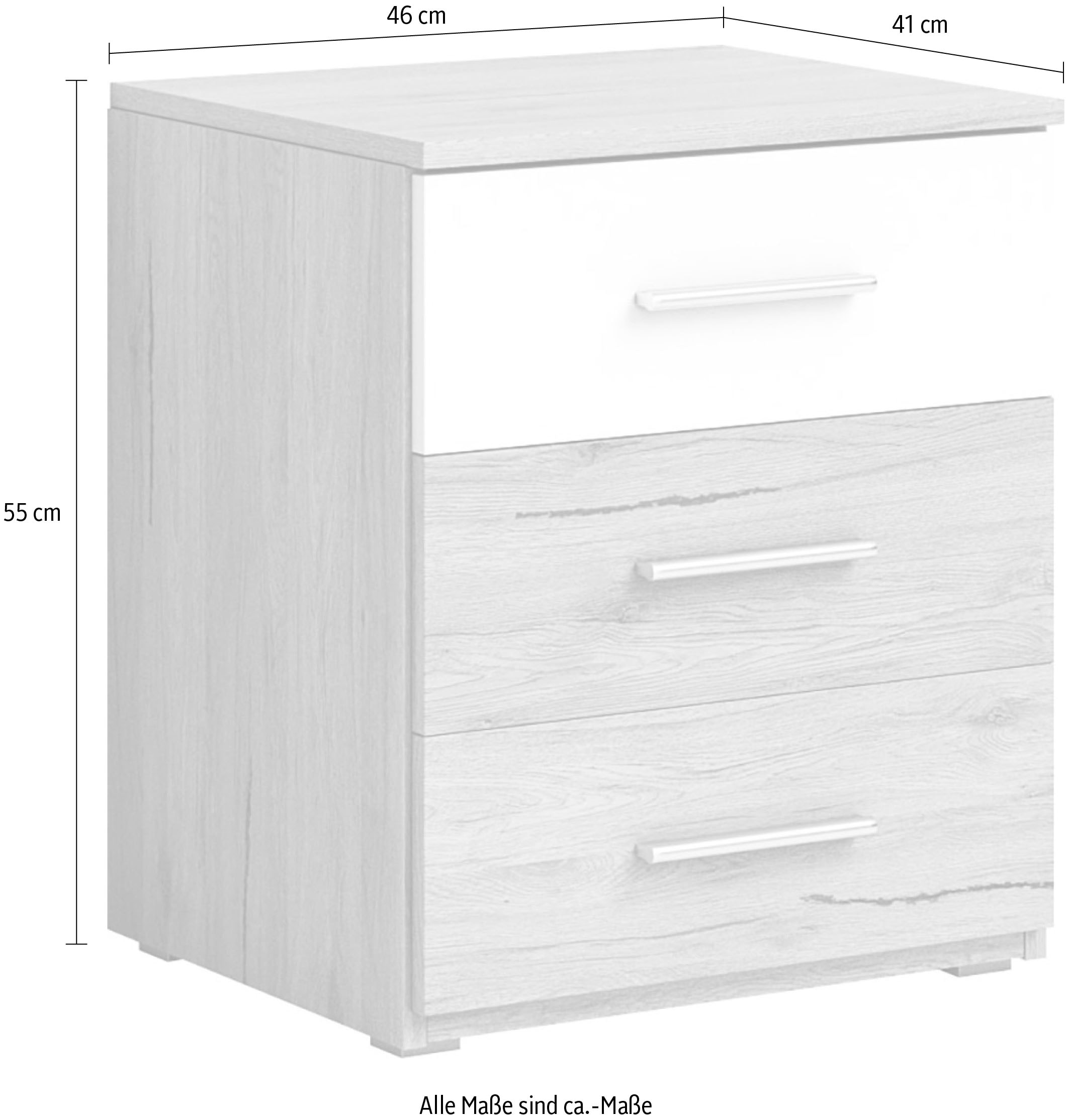Home affaire Nachtkommode »Beta Breite 46 cm, moderner Nachtschrank«, Nachttisch, Nachtkonsole mit 3 Schubladen