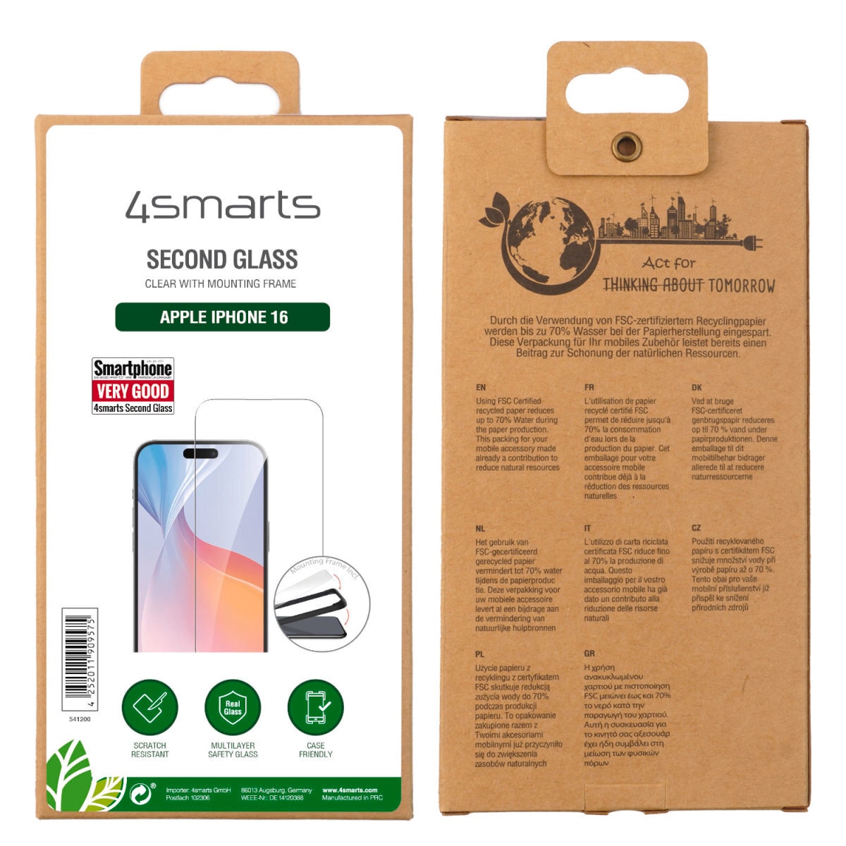 4smarts Displayschutzglas »Second Glass mit Montagerahmen«, für Apple iPhone 16, (1 St.), Displayschutzfolie, Schutzfolie, Bildschirmschutz, kratz- & stossfest