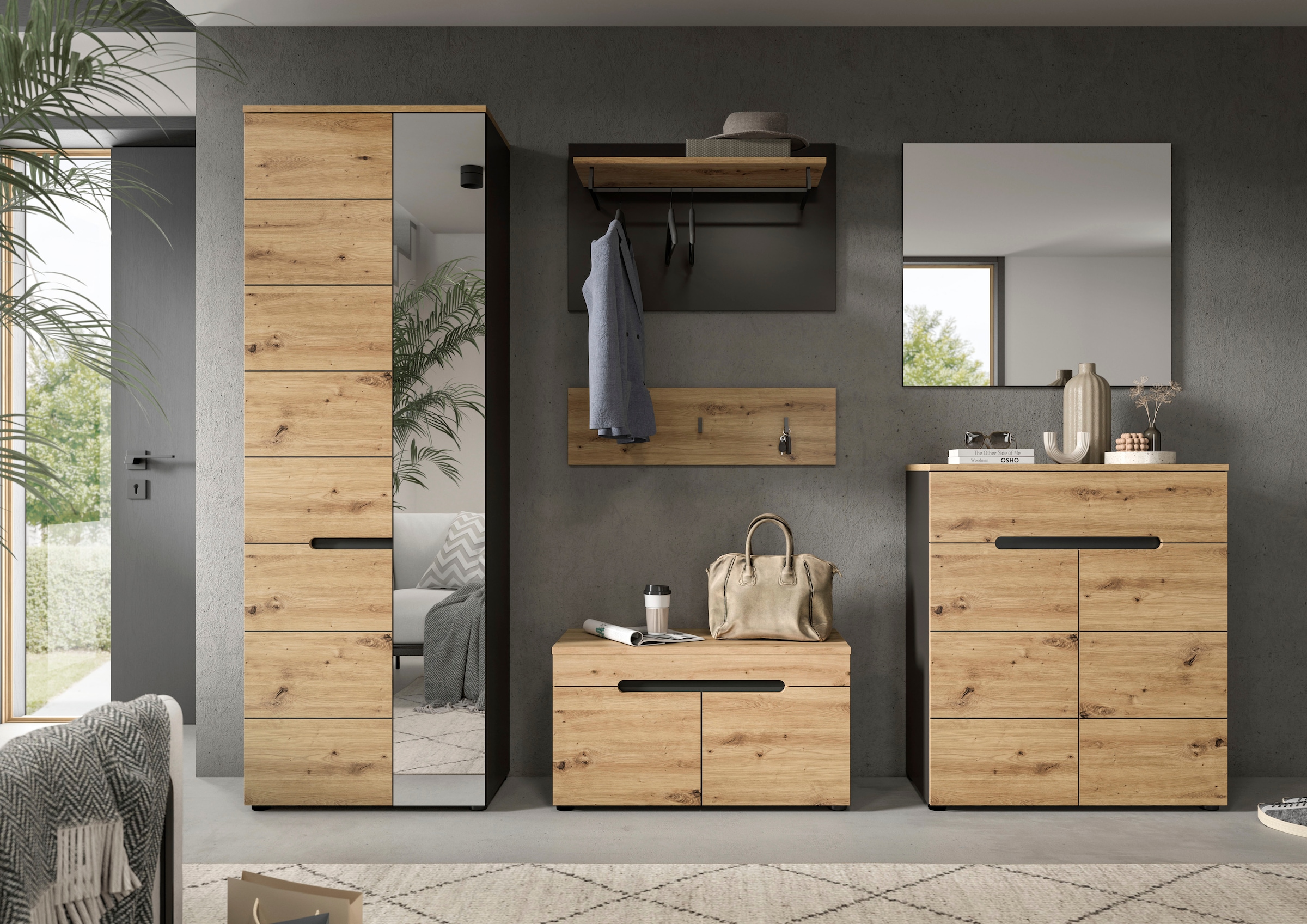 INOSIGN Garderoben-Set »Rehat, Garderobenkombination, Breite 255cm«, (6 St.), 6-teiliges Flurgarderoben Set mit viel Stauraum, Flur Möbel