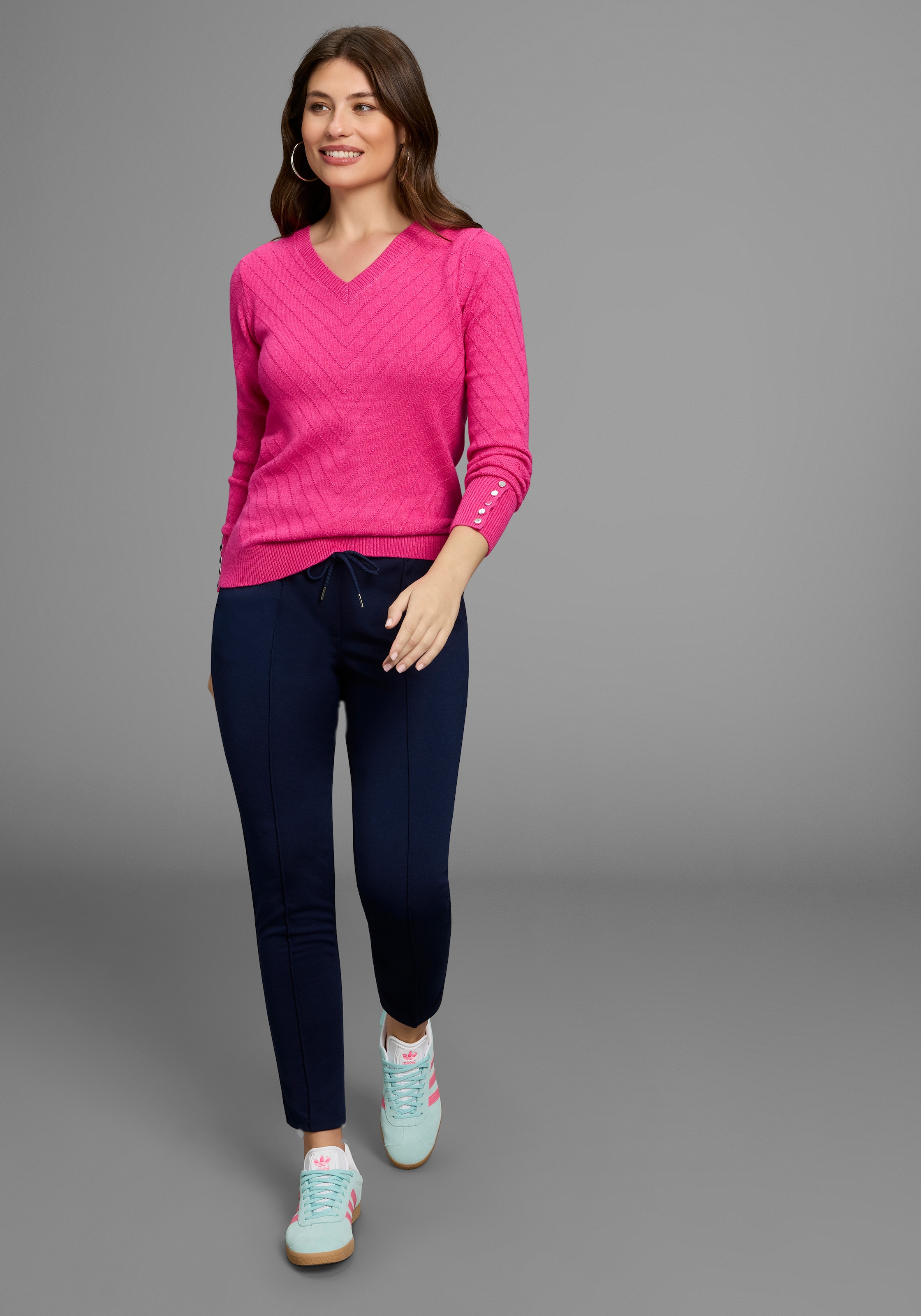 Laura Scott V-Ausschnitt-Pullover, mit Strukturstrick - NEUE KOLLEKTION