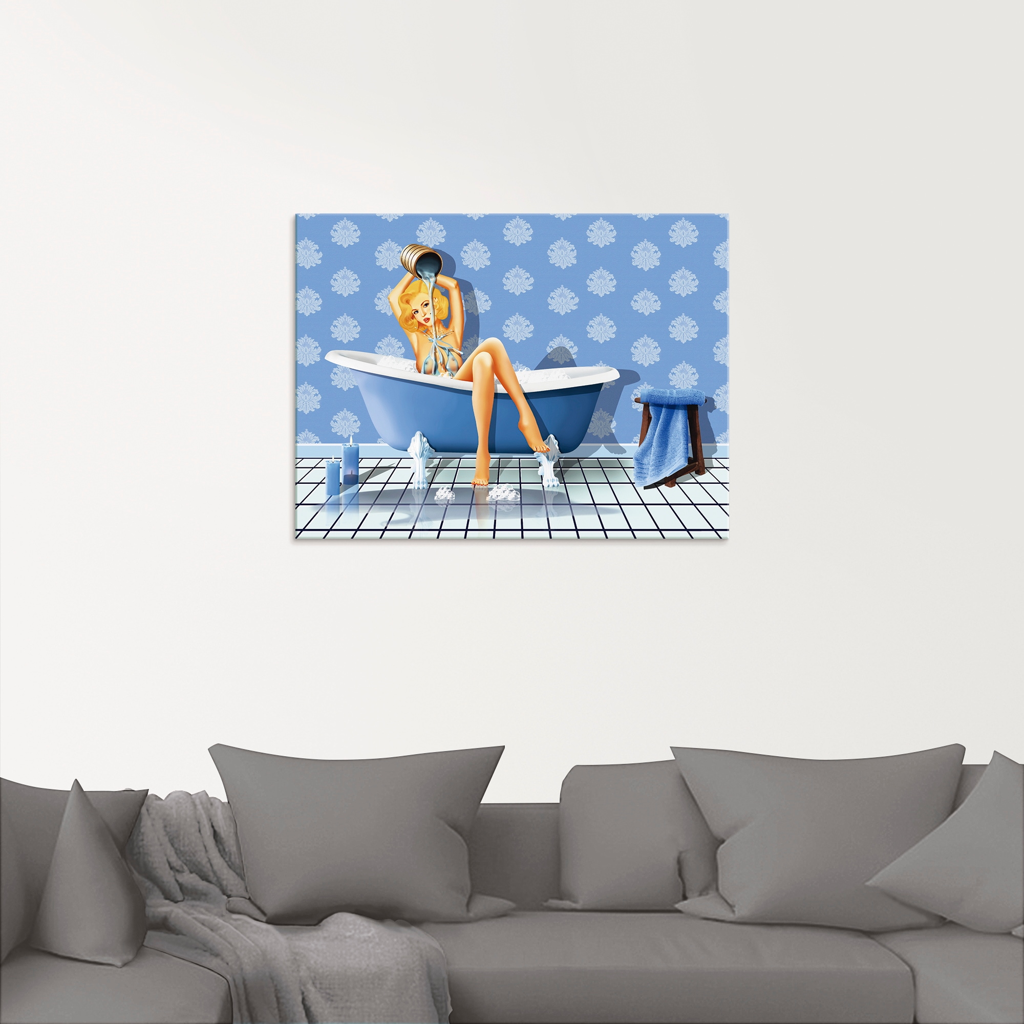 Artland Glasbild »Das sexy blaue Badezimmer«, Frau, (1 St.), in verschiedenen Grössen