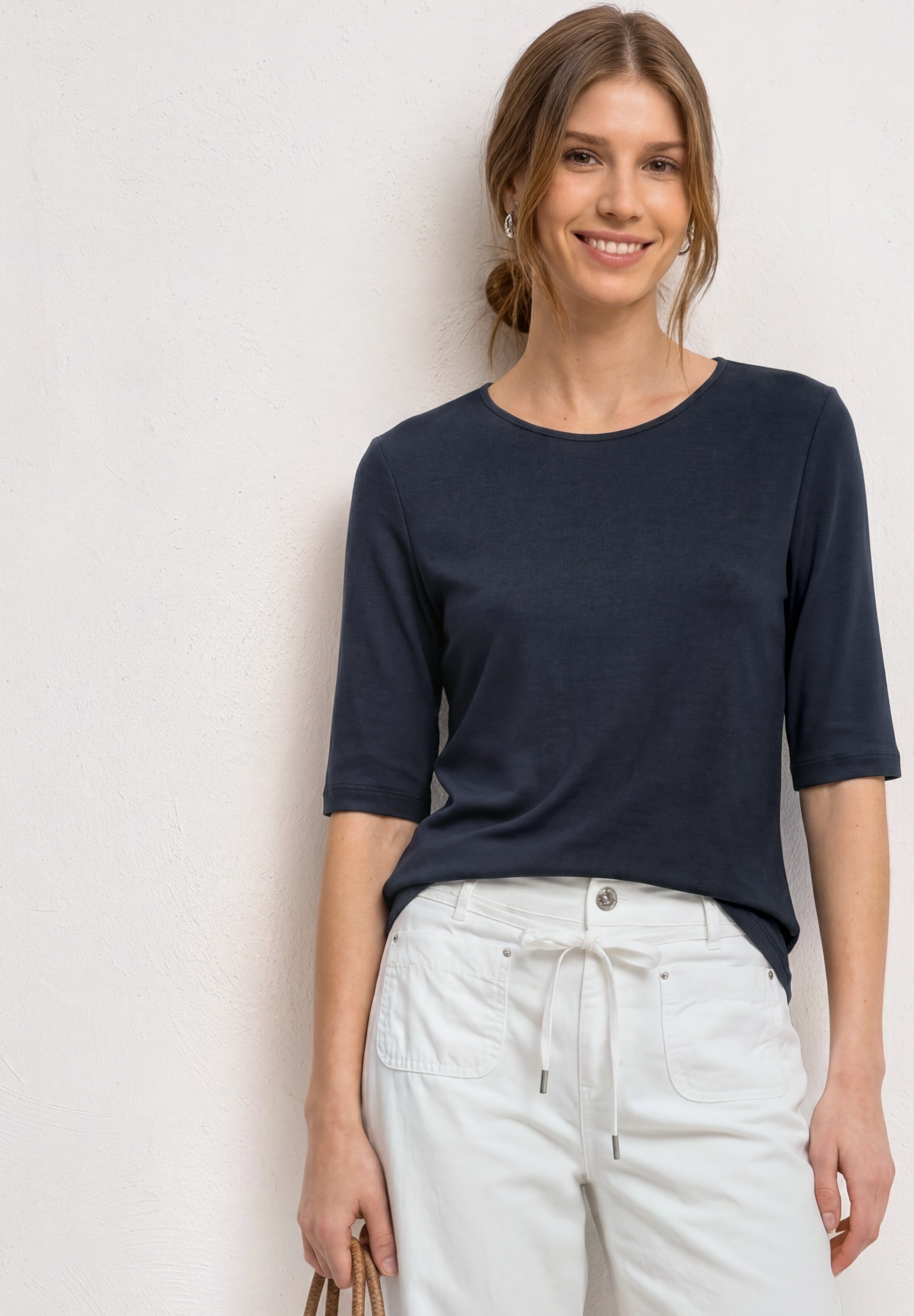 Image of STREET ONE Kurzarmshirt Sommershirt mit Rundhals - Unifarbe