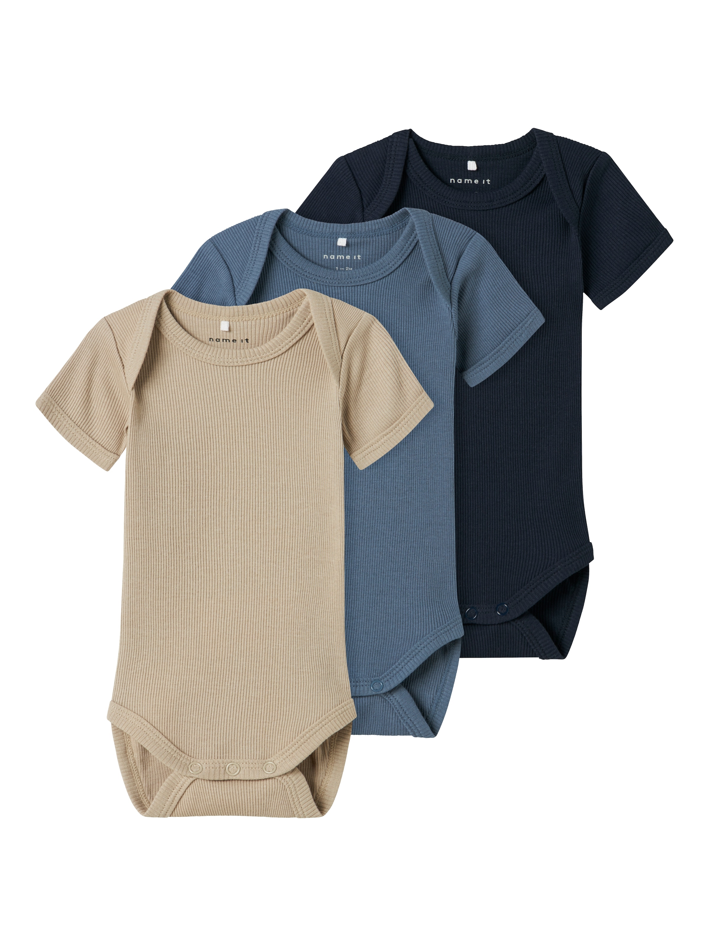 Image of Name It Kurzarmbody "NBNBODY 3P SS SOLID RIB NOOS" Packung, 3 Stk.