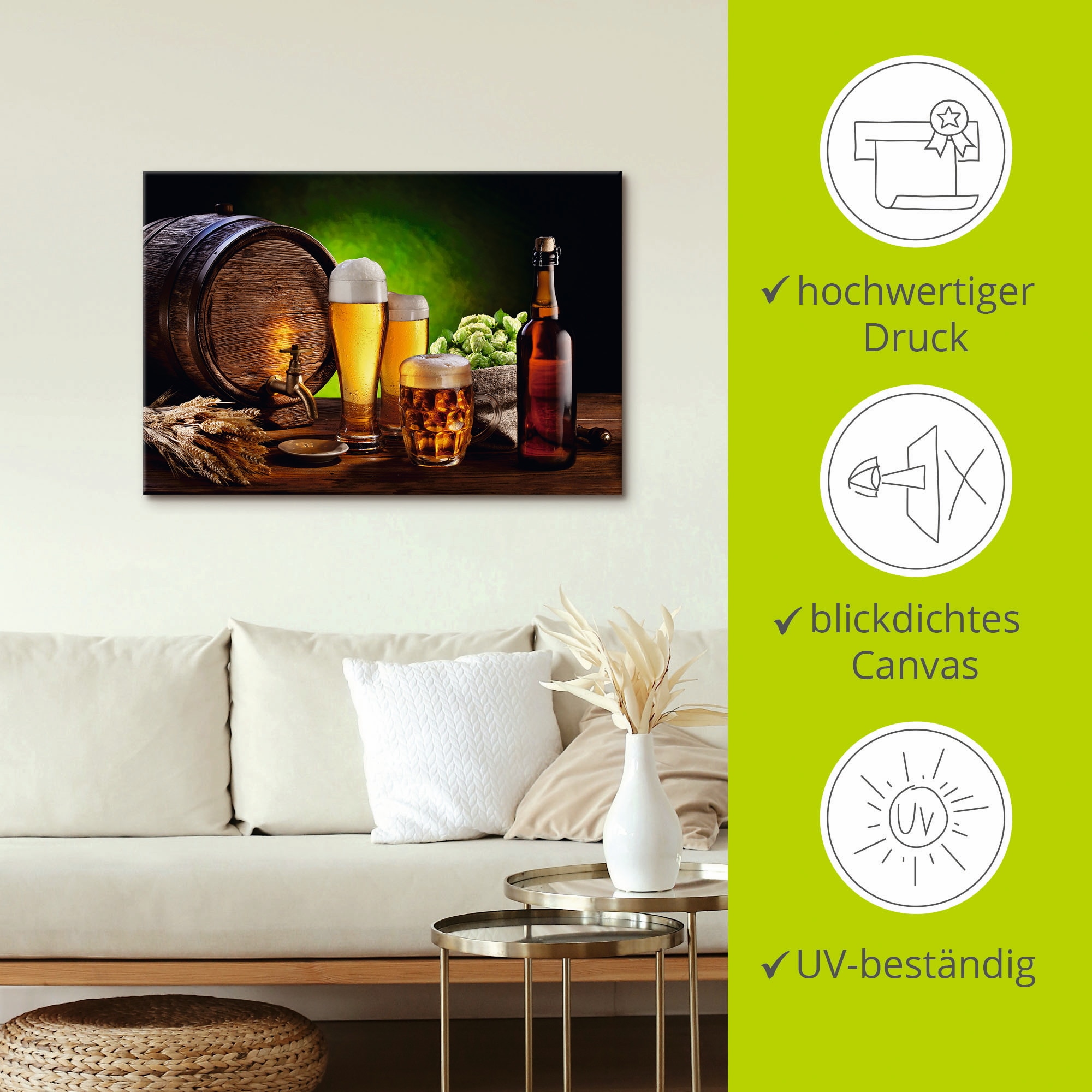 Artland Wandbild »Bier Stillleben«, Getränke, (1 St.), als Alubild, Leinwandbild, Wandaufkleber oder Poster in versch. Grössen