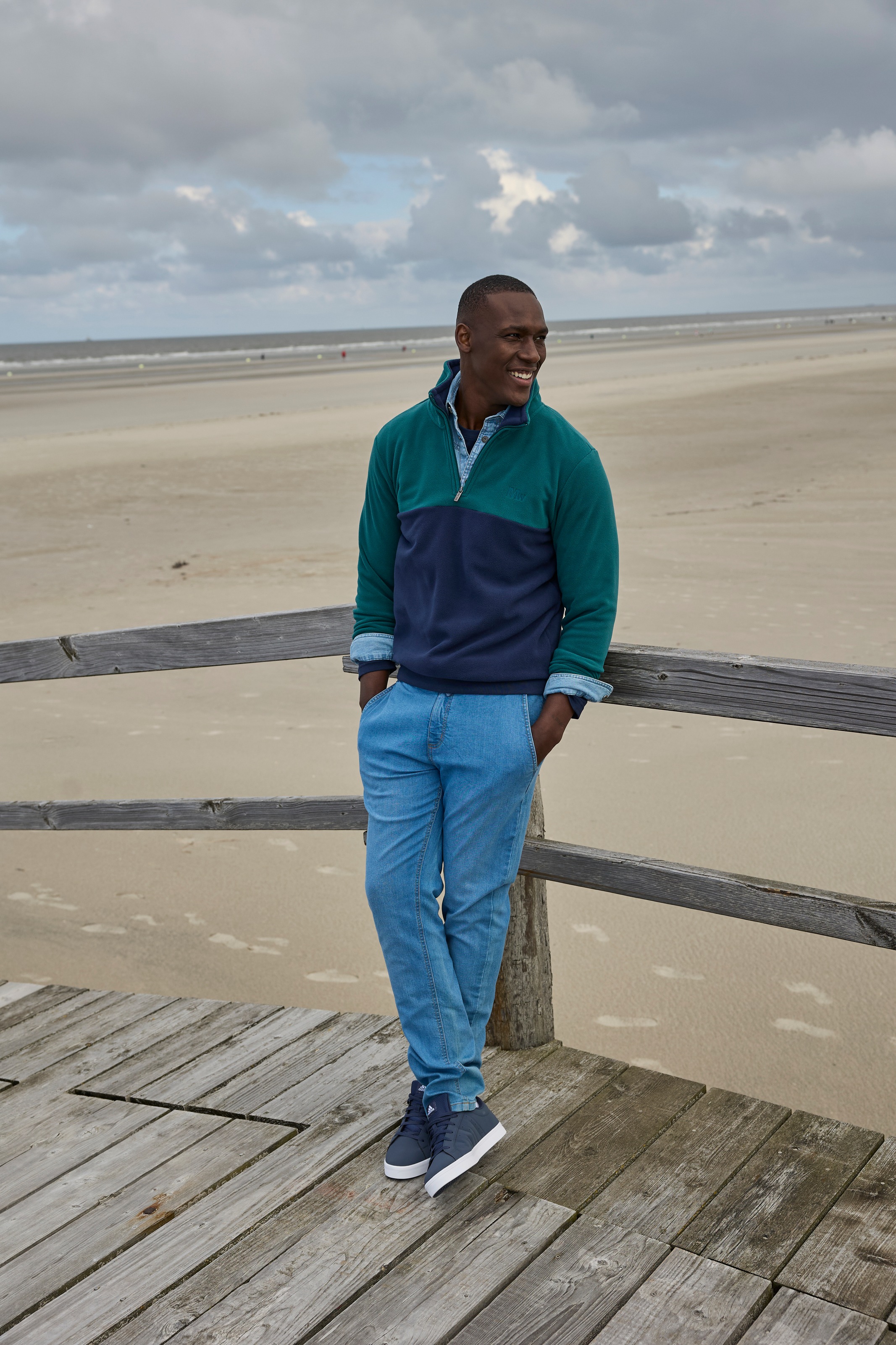 Man's World Fleecepullover , Troyer mit Kontrast-Part, ideal für den Übergang
