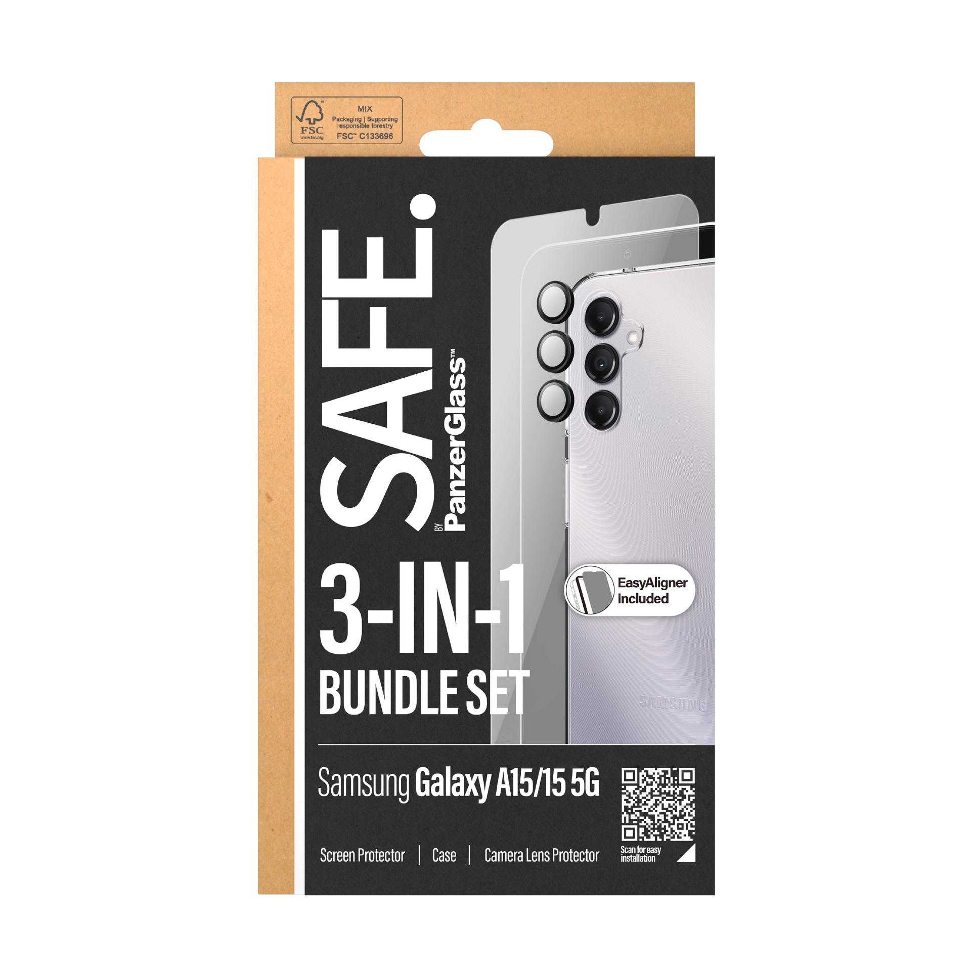 SAFE by PanzerGlass Displayschutzglas »3-in-1 Bundle Set Screen Protector, Case und Camera Lens Protector« für Samsung Galaxy A15;Samsung Galaxy A15 5G Bildschirmschutz, Kameraschutz, Backcover, Rundumschutz, 360 Grad