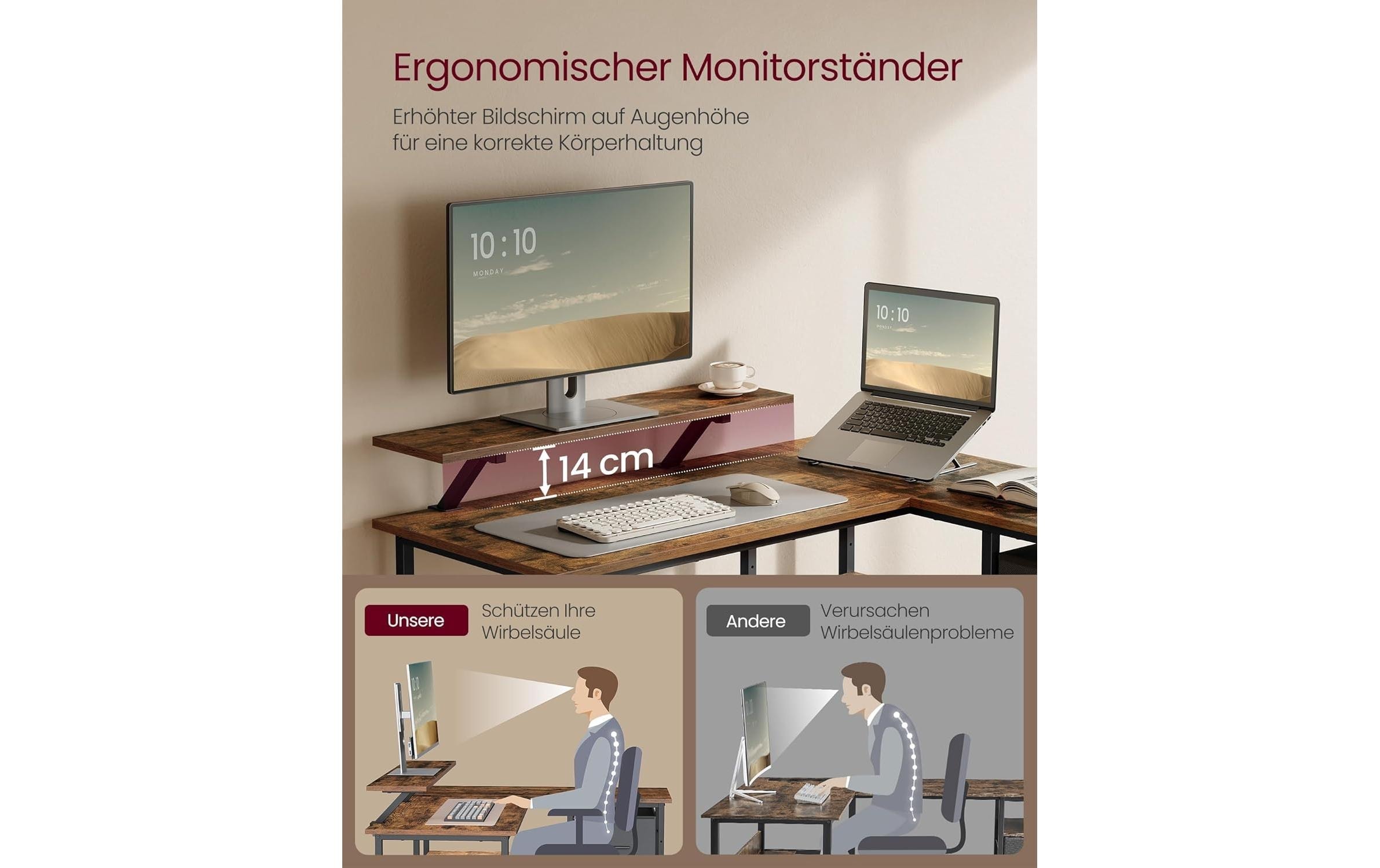 VASAGLE Bureau »in L-Form 115 x 105 x 89.5 cm«