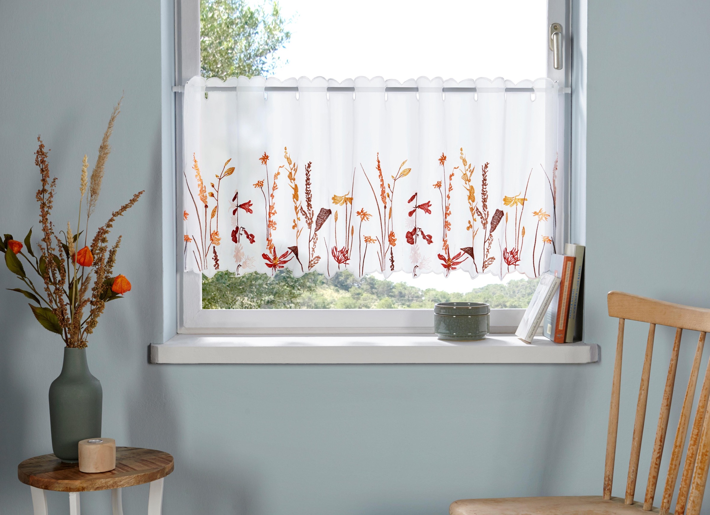 Image of GOODproduct Scheibengardine "Bille" Durchzuglöcher 1 Stk. tlg. transparent, mit einseitiger Stickerei, waschbar, Blumen