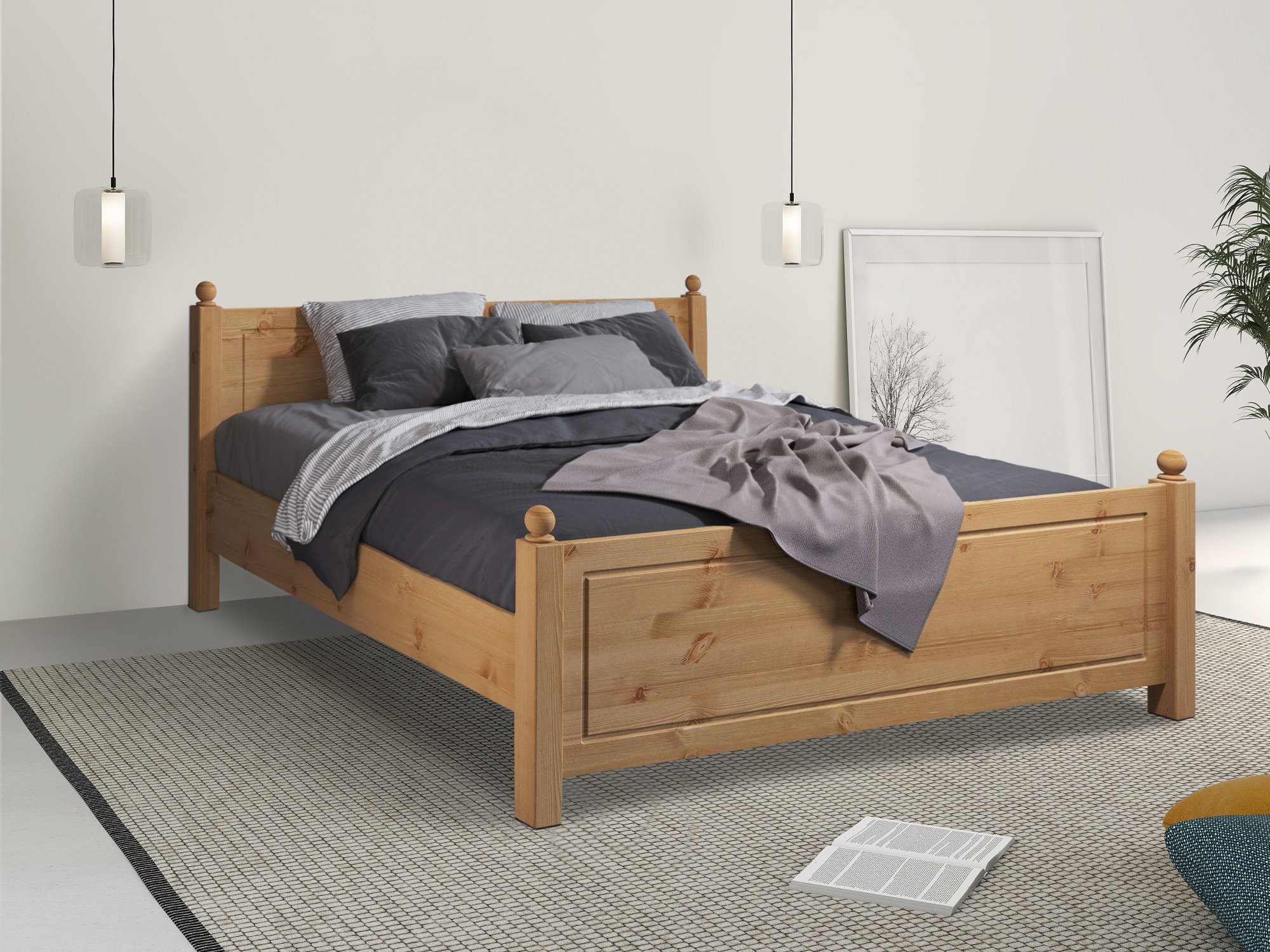 Image of GOODproduct Massivholzbett "Mila, hohe Belastbarkeit Jugendbett, FSC zertifiziertes Massivholz" Breite/Belastbarkeit 180cm/220 KG, 140cm/180 KG, 90cm/=120 KG, aus massiver Kiefer, inklusive Lattenrost