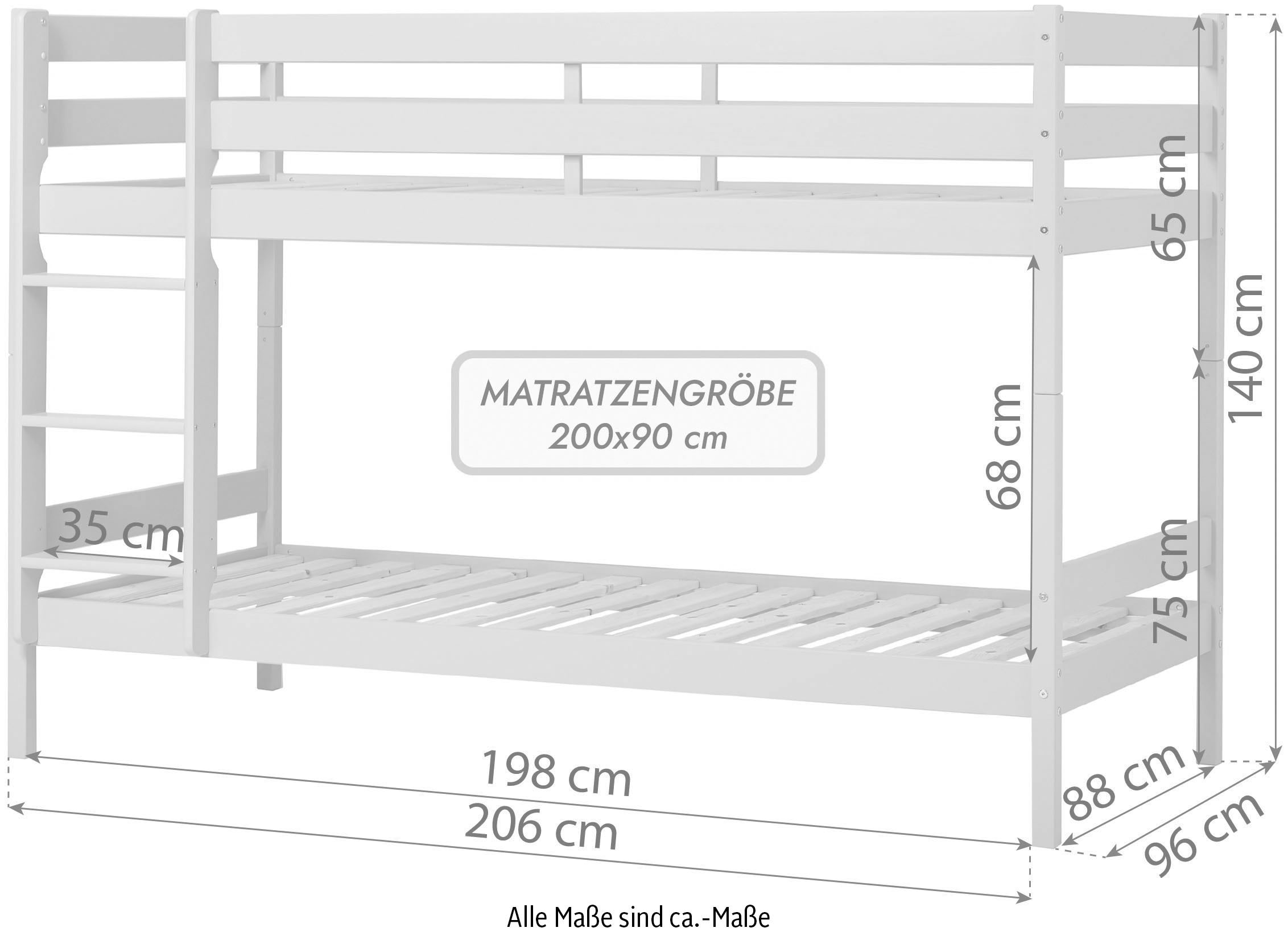 Hoppekids Etagenbett »ECO Comfort Kinderbett 90x200 oder 70x160 aus Massivholz in 4 Farben«, TÜV, FSC und Nordisches Umweltzeichen – wahlweise mit Matratzen