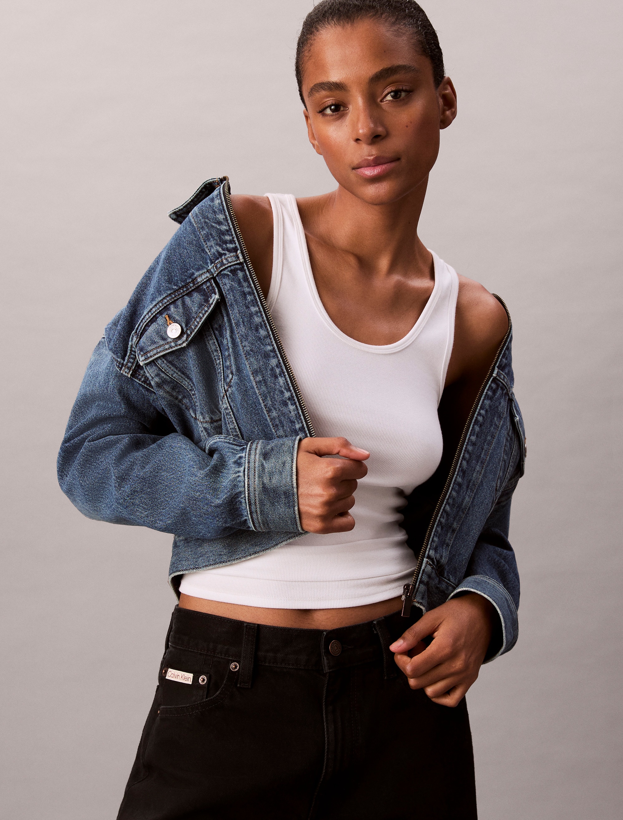 Image of Calvin Klein Jeansjacke "DENIM CROPPED JACKET" ohne Kapuze Mit Rndhalsausschnitt, regular fit