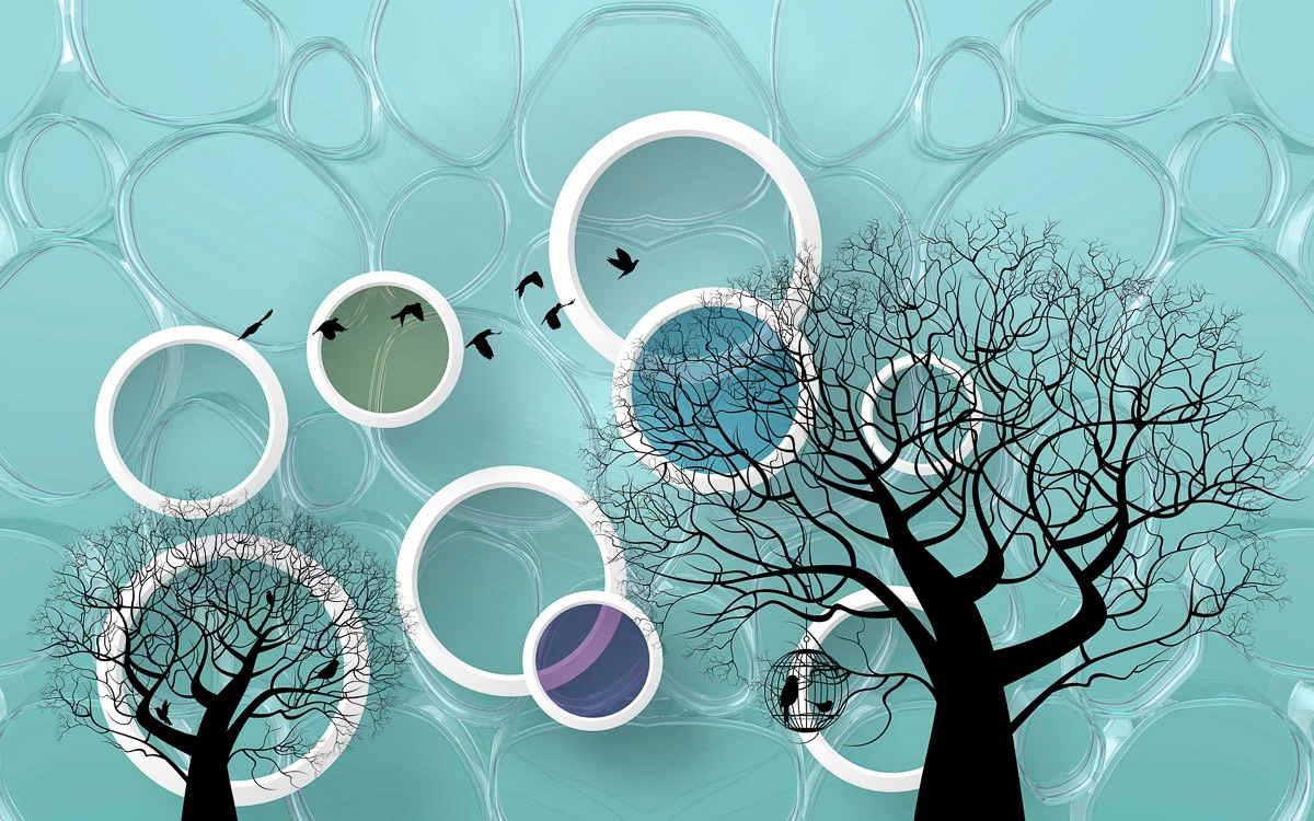 Image of Papermoon Fototapete »Muster mit Bäumen und Vögeln«, Vliestapete, hochwertiger Digitaldruck, inklusive Kleister bei Ackermann Versand Schweiz