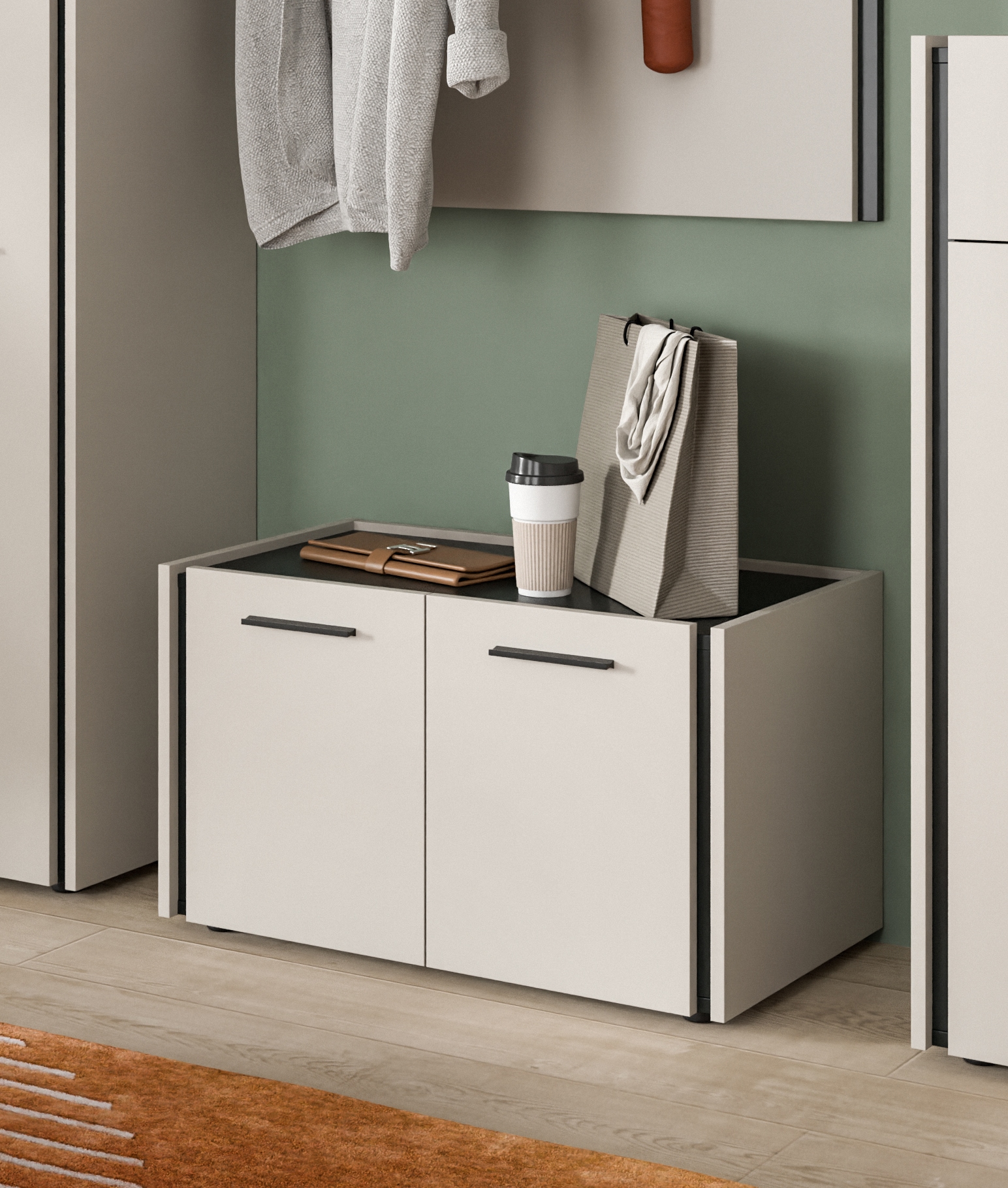 Home affaire Sitzbank »RAK, Breite 75 xm, 2 Türen, 2 Einlegeböden, 4 Fächer« bietet Platz für ca. 12 Schuhe,  Bank, Garderobenbank, Dielenbank, Flurbank, Kommode