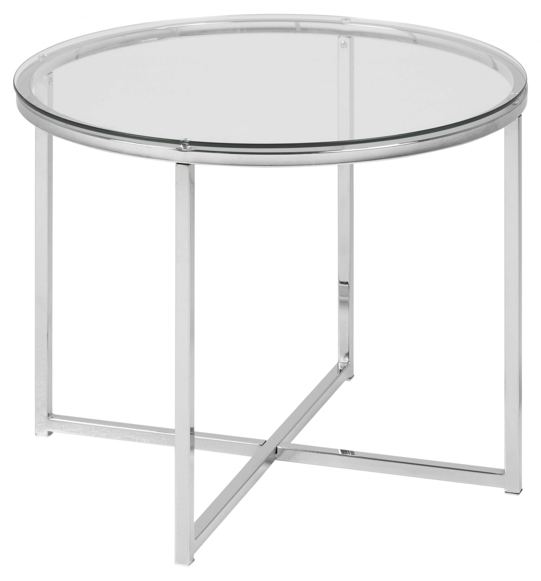 Image of ACTONA GROUP Glastisch "Cross" Runder Beistelltisch, gehärtetem Klarglas, Stahlgestell, T: 55 cm