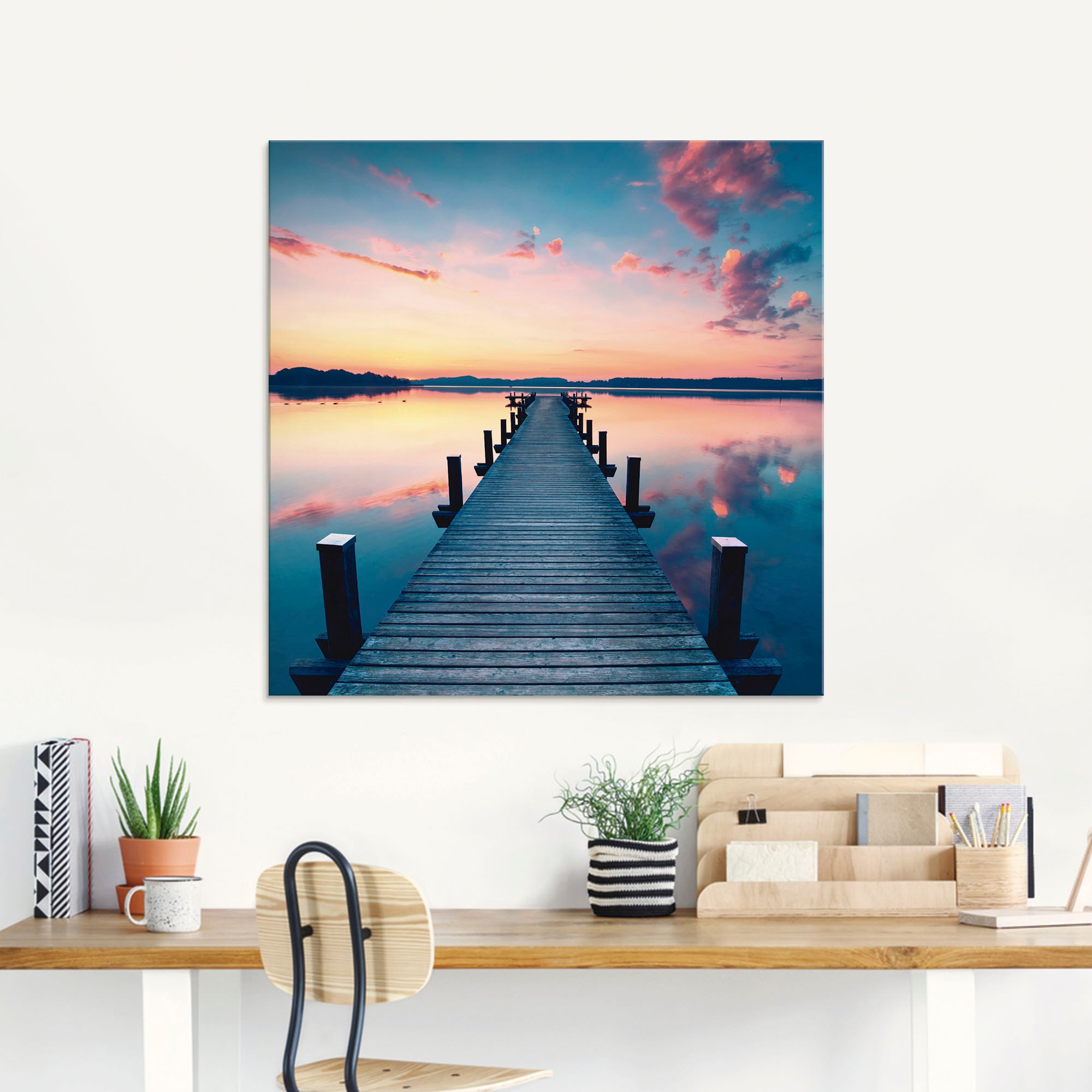 Image of Artland Glasbild "Langer Pier am See im Sonnenaufgang" Gewässer 1 Stk. tlg. in verschiedenen Grössen