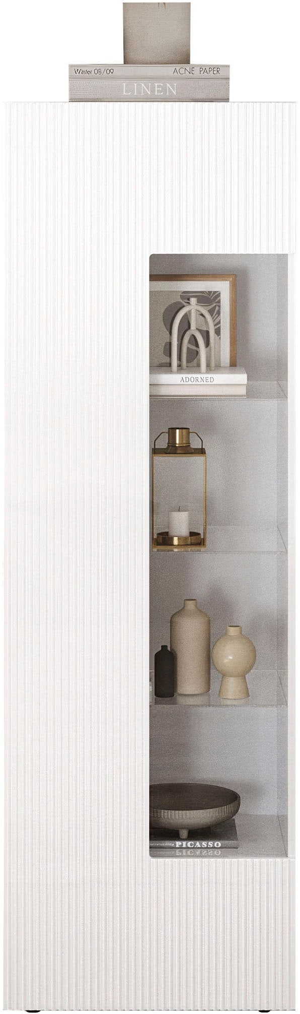 Image of Home affaire Vitrine "RIO, Höhe 187 cm, Hochschrank mit 1 Tür, Anrichte, Standvitrine" Vitrinenschrank, geriffelte MDF-Front, modern, elegant, geräumig