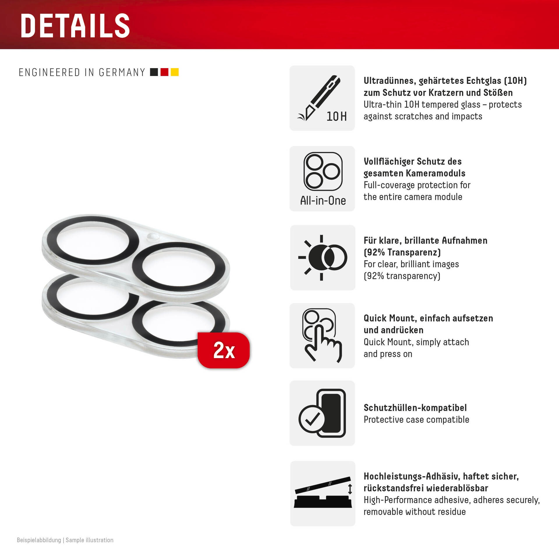 Displex Kameraschutzglas »Camera Lens Glass All-In-One Protector Full Cover« für Apple iPhone 16;Apple iPhone 16 Plus Packung, 2x All-In-One Glas,  Objektivschutz, Kameraschutz, kratz- & stossfest