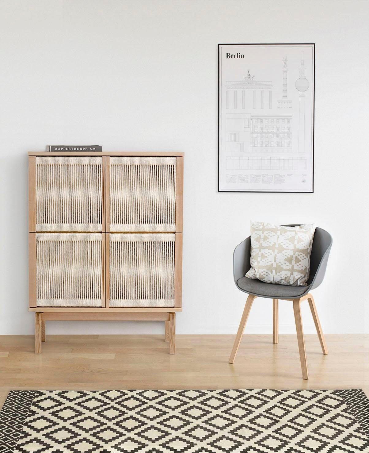 Image of Woodman Highboard "Lidia" Stauraumschrank, Türenfronten aus geflochtenem Hanfseil, Breite 90 cm