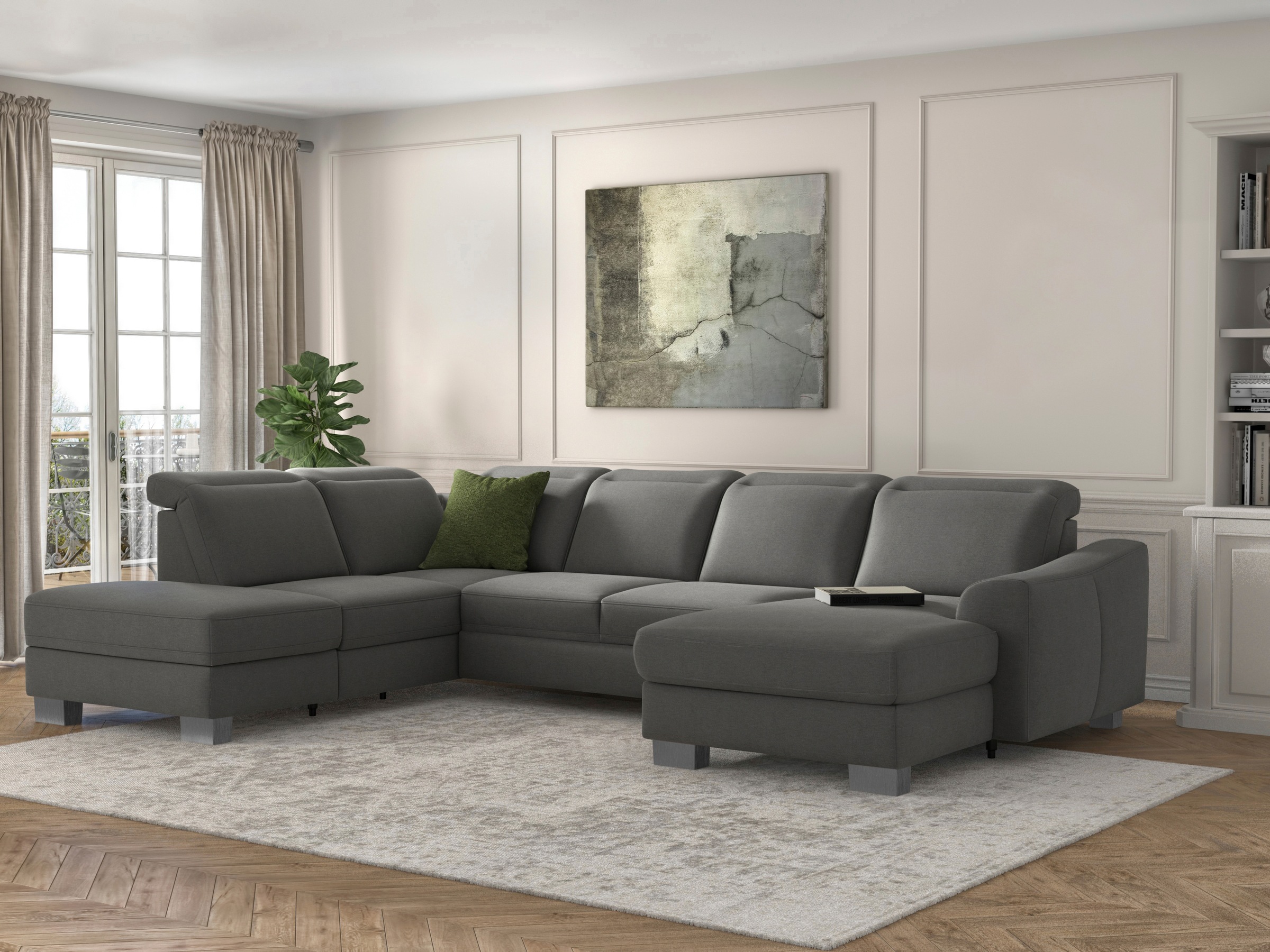 sit&more Wohnlandschaft »Dundee U-Form«, mit Federkern und Edelstahlfüssen, wahlweise mit Kopfteilverstellung