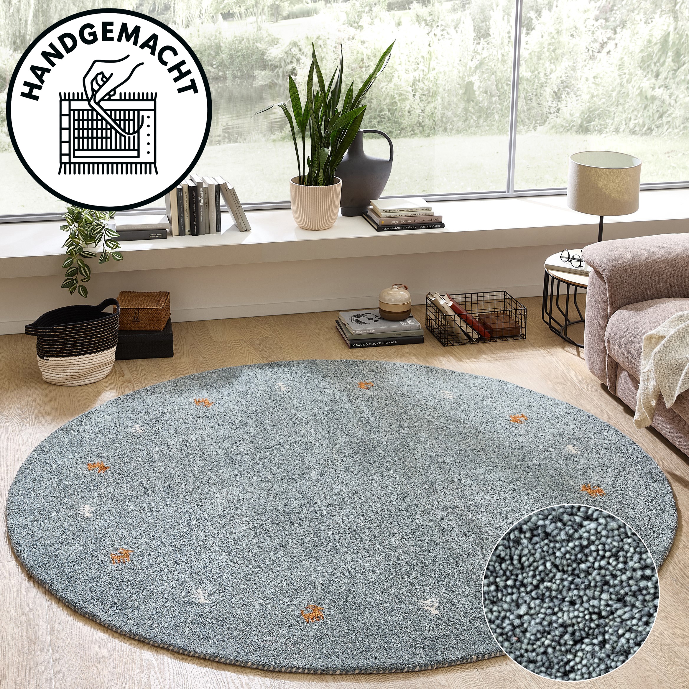 Image of THEKO Wollteppich "Gabbeh Motiv, Handgefertigt, Teppich, Tiermotiv, reine Wolle," rund 14 mm Höhe reine Wolle, Wohnzimmer, Schlafzimmer, Esszimmer