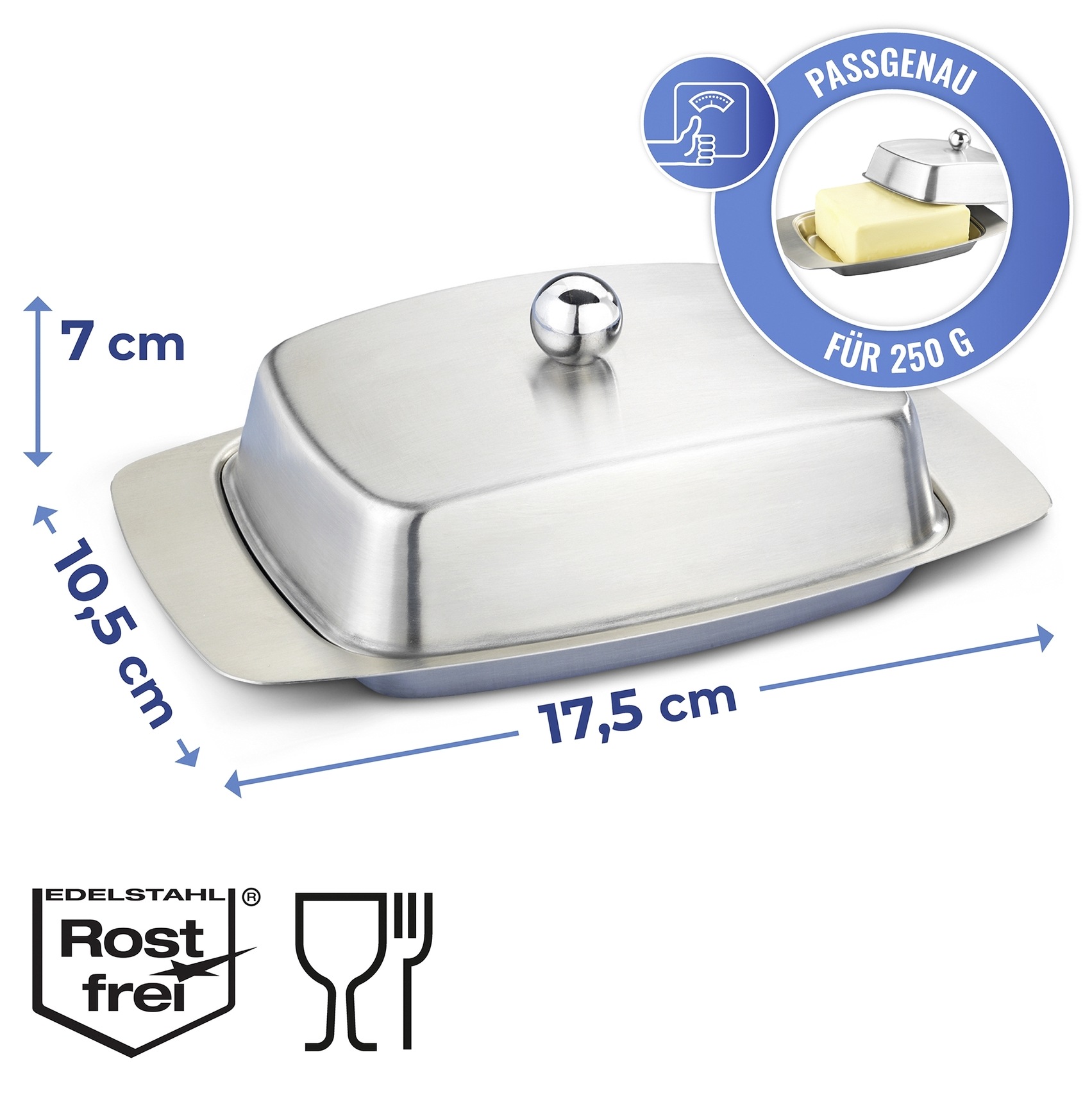 Maximex Butterdose »Edelstahl«, (1 tlg.), Butterbehälter für 250 g Butter zum Servieren, spülmaschinengeeignet