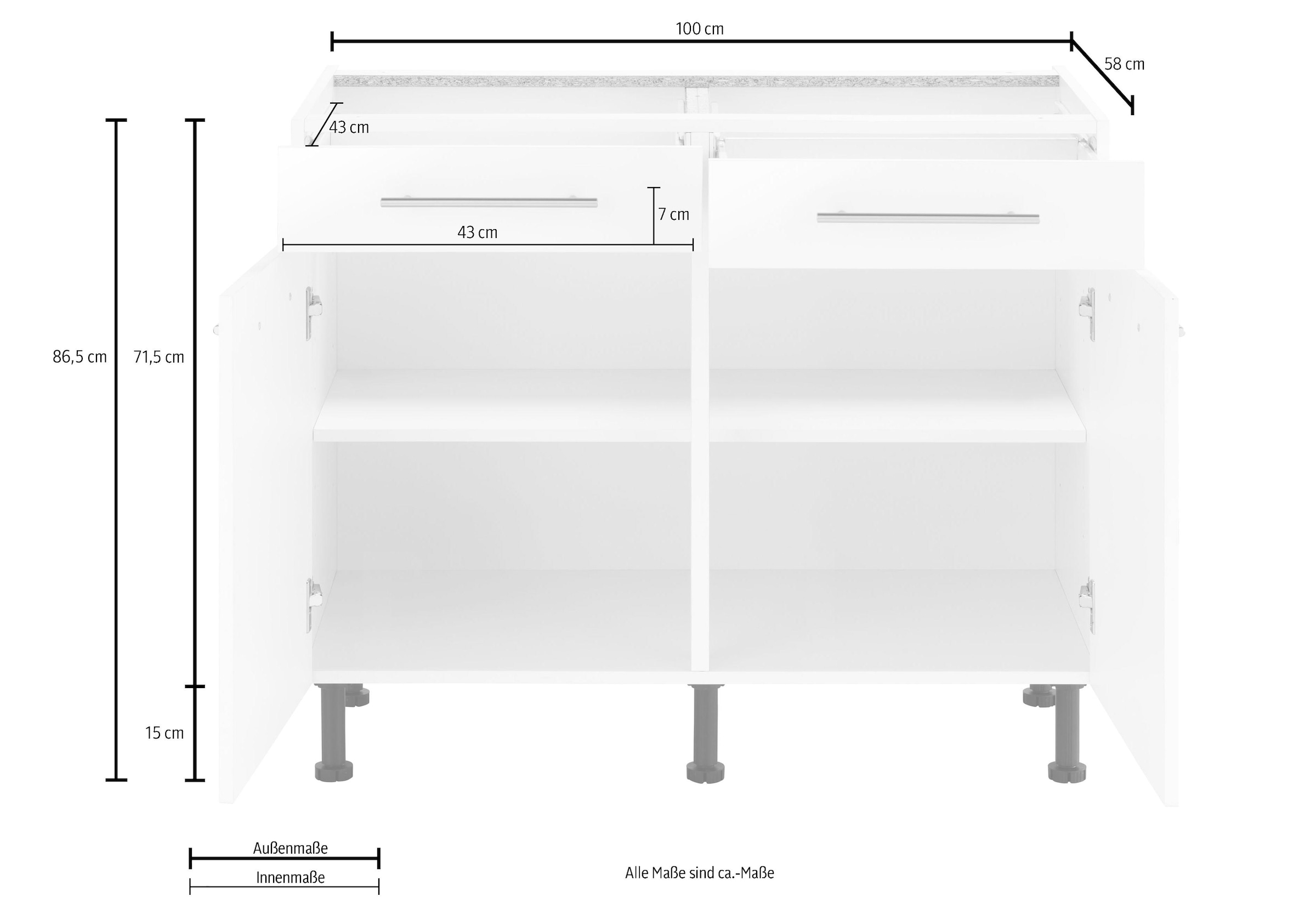 wiho Küchen Unterschrank »Ela«, Breite 100 cm, höhenverstellbare Füsse