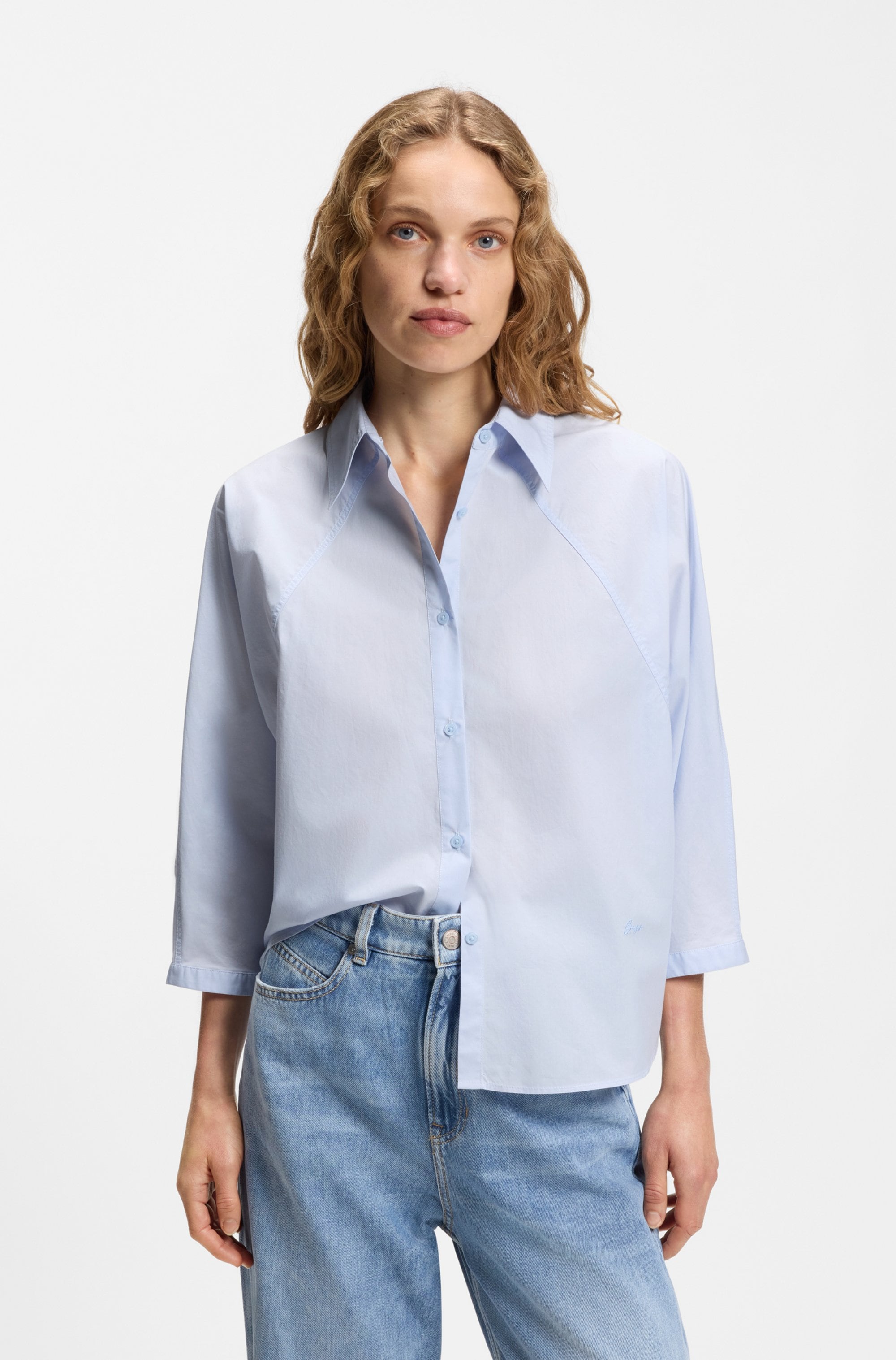 Image of BOSS ORANGE Hemdbluse "Belenta Premium Damenmode" aus Baumwoll-Popeline, mit Kimonoärmeln