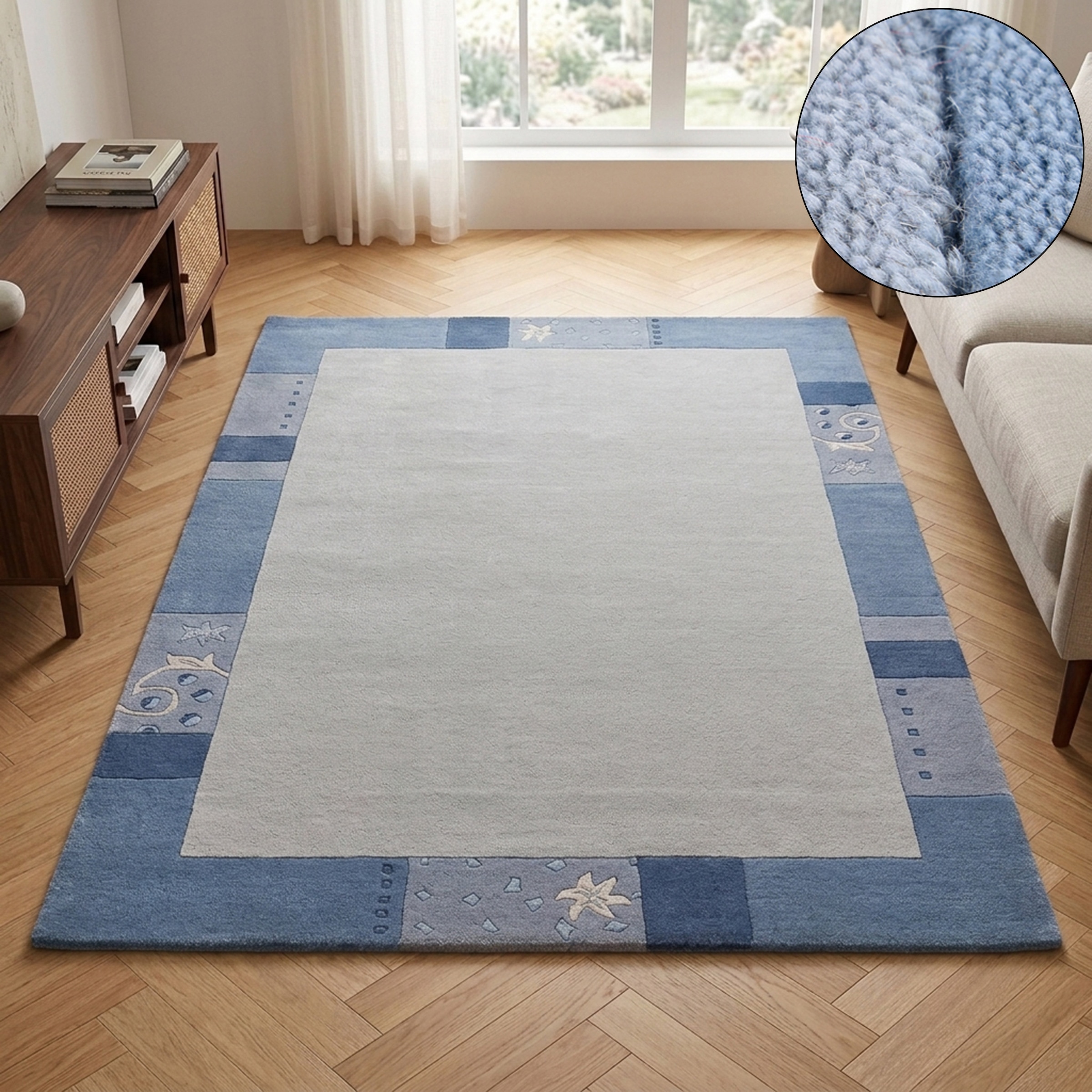 Image of THEKO Wollteppich "Royal Ganges" rechteckig 13 mm Höhe 95% Wolle, mit Bordüre, auch in rund, Wohnzimmer, Schlafzimmer