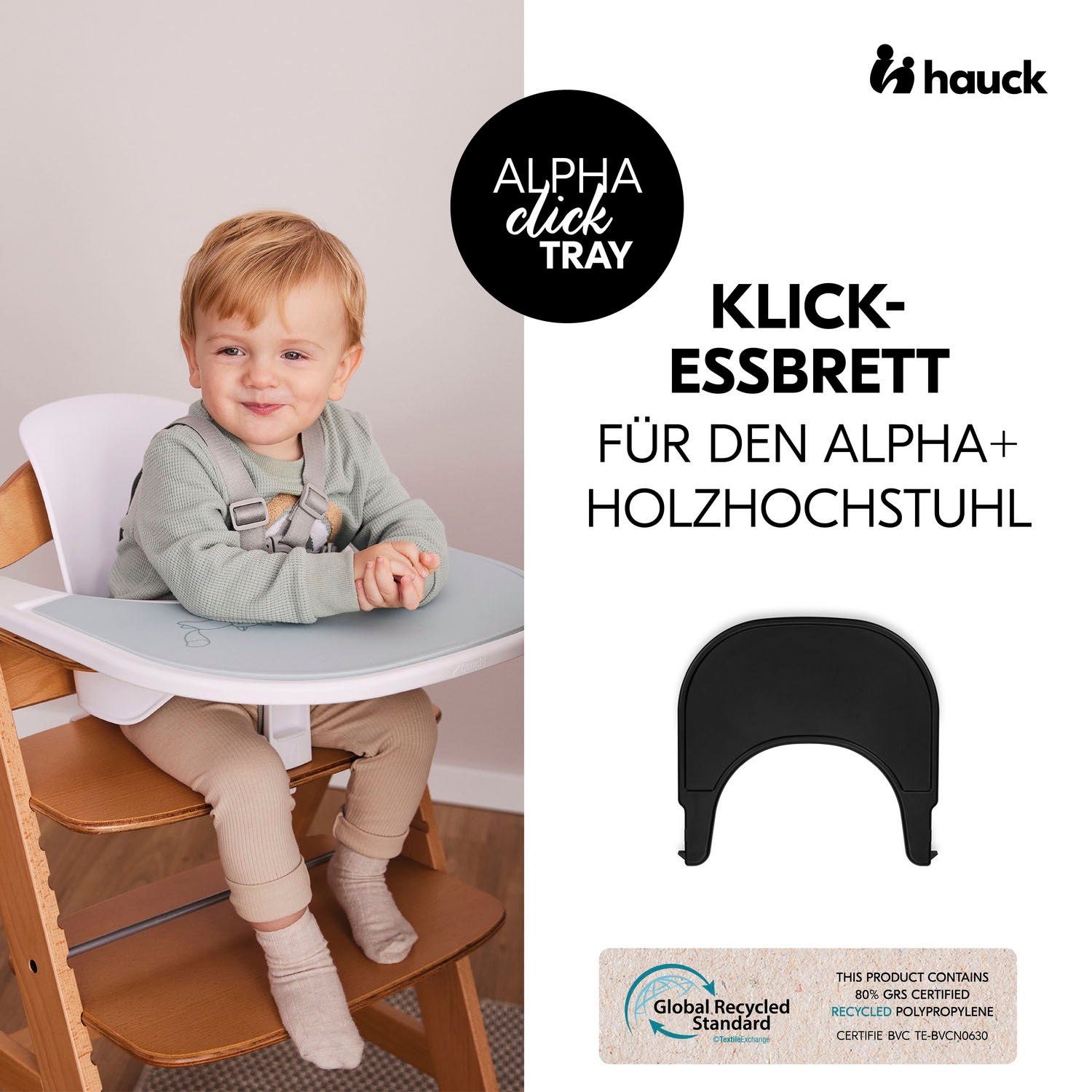 Hauck Plateau de chaise haute »Alpha Click Tray, Black« aus recyceltem Material