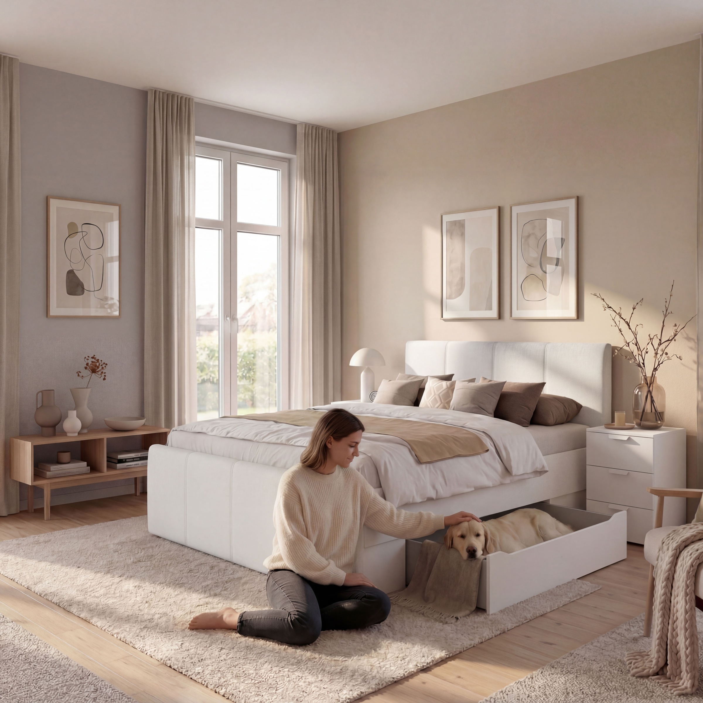 GOODproduct Lit »Doppelbett Polsterbett Stauraumbett AGORDO« 180x200 cm, tête et pied en tissu velours côtelé ou tissu tissé,  tiroirs de lit pratiques pour rangement supplémentaire FABRIQUÉ EN ALLEMAGNE