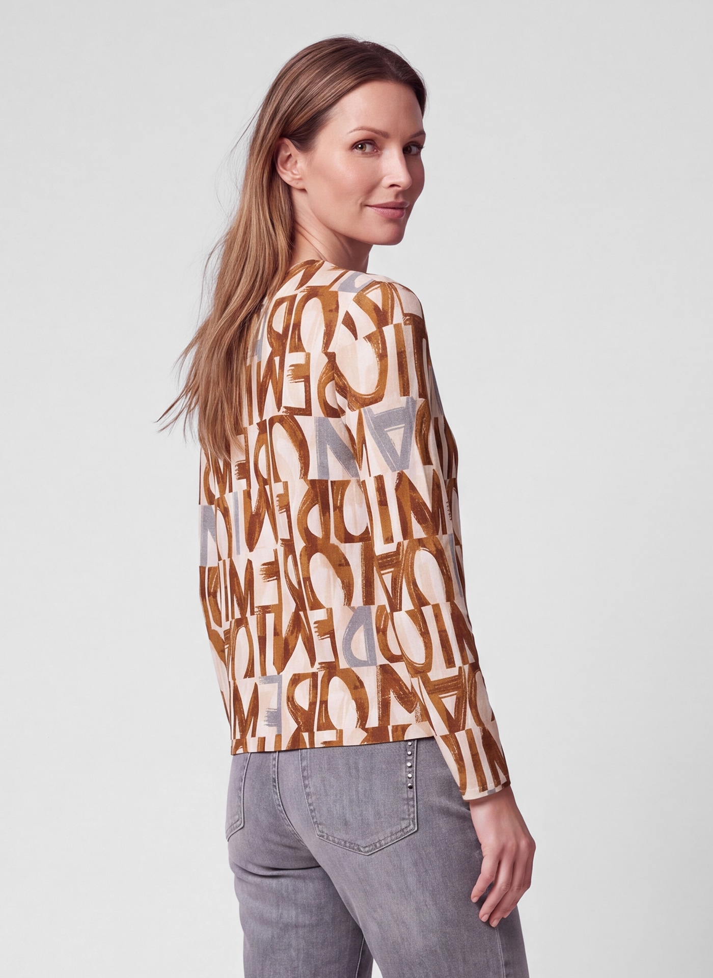 Rabe T-shirt à manches longues mit Allover-Print und Stehkragen