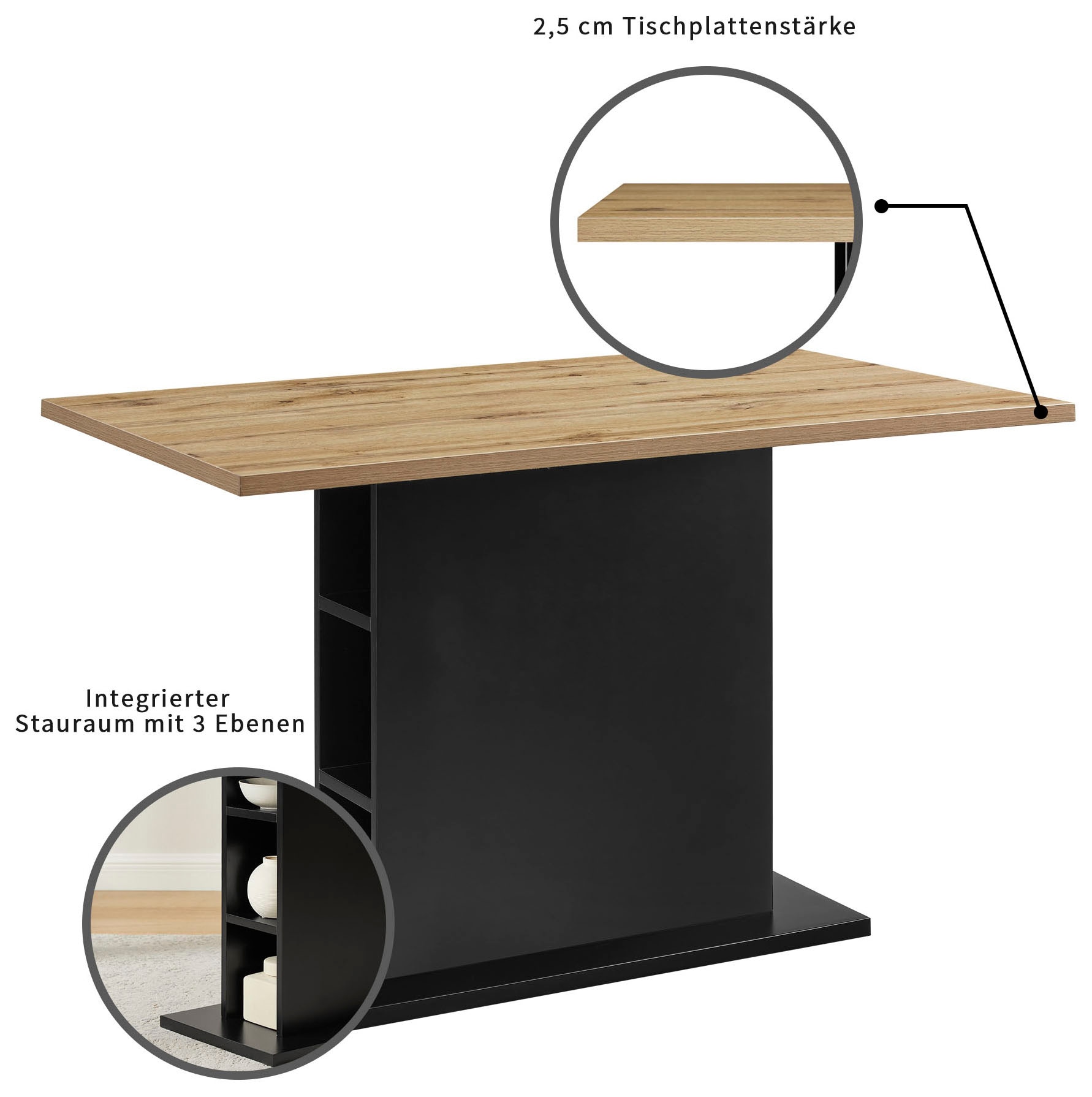 GOODproduct Esstisch »Hennia« Säulensockel, integrierte Ablagefächer, Breite 120 cm
