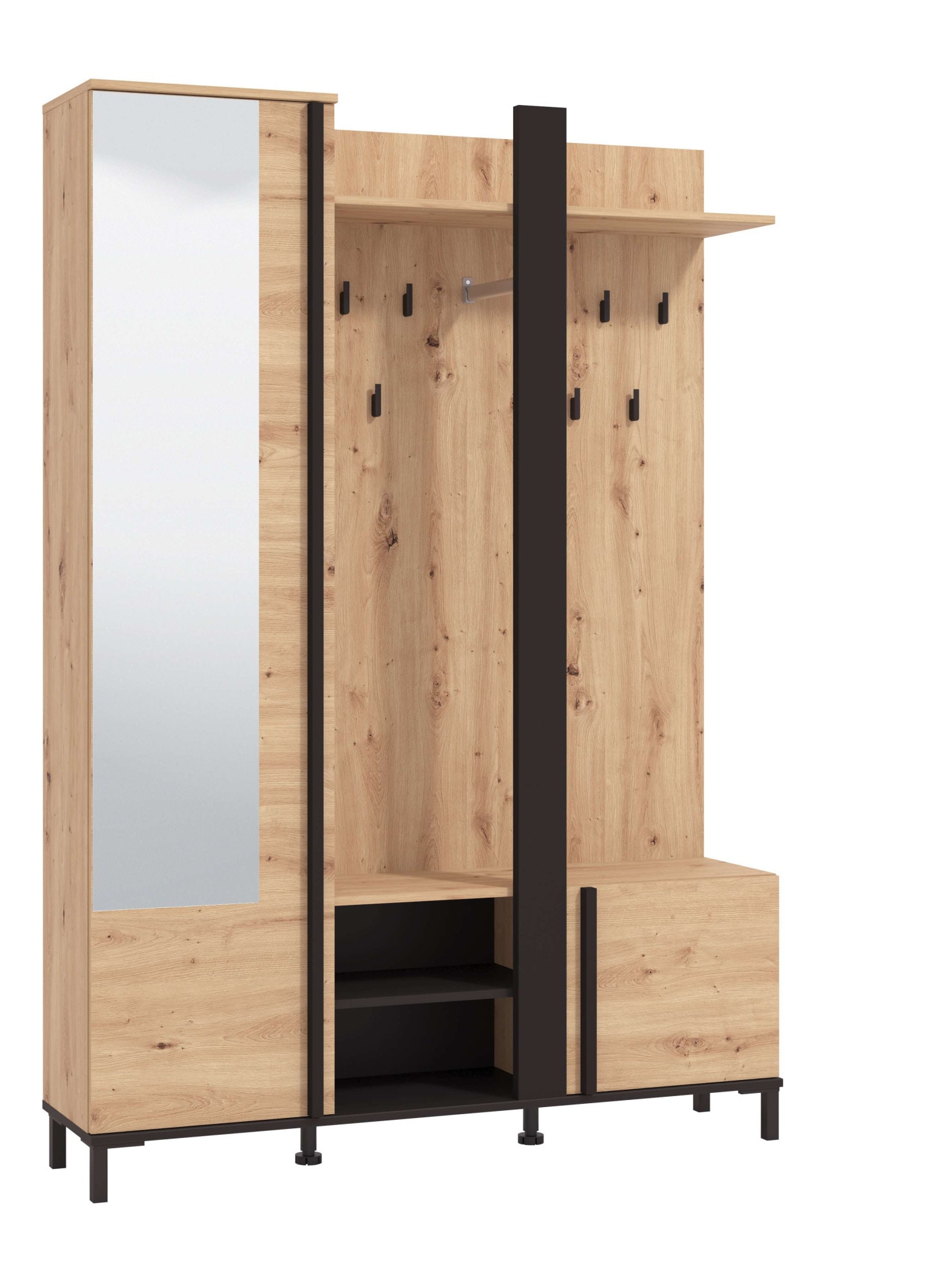 Image of Home affaire Kompaktgarderobe "Nino Flurgarderobe, Dielenschrank, Flurmöbel, Garderobe, Breite 135 cm" Schuhschrank, Spiegel, Haken, viel Stauraum, ideal für kleine Räume
